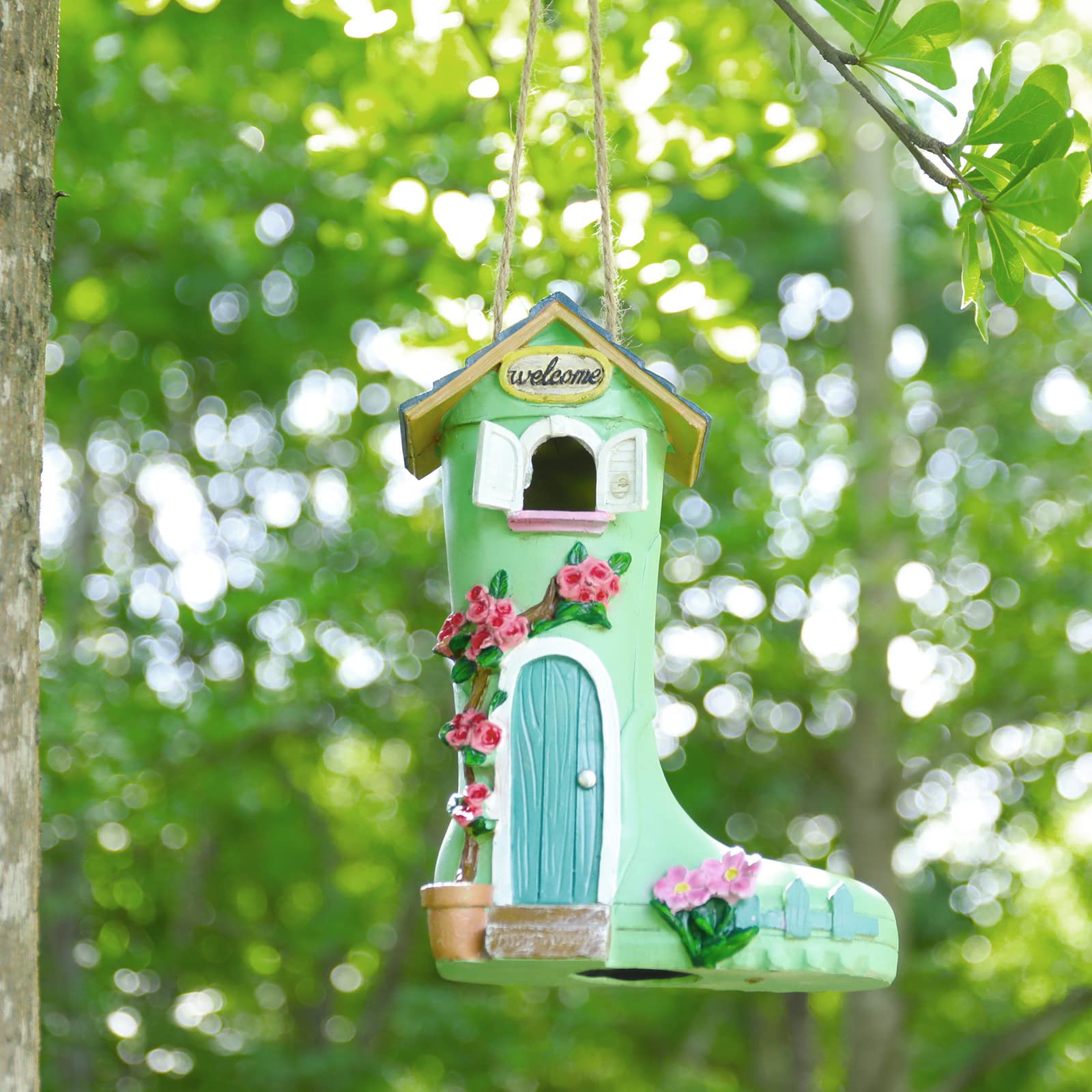 Outdoor Hanging Birdhouse - Weatherproof Wild Bird House for Garden Decoration | Decorative Rain Boot Style Bird Feeder for Backyard & Patio Use