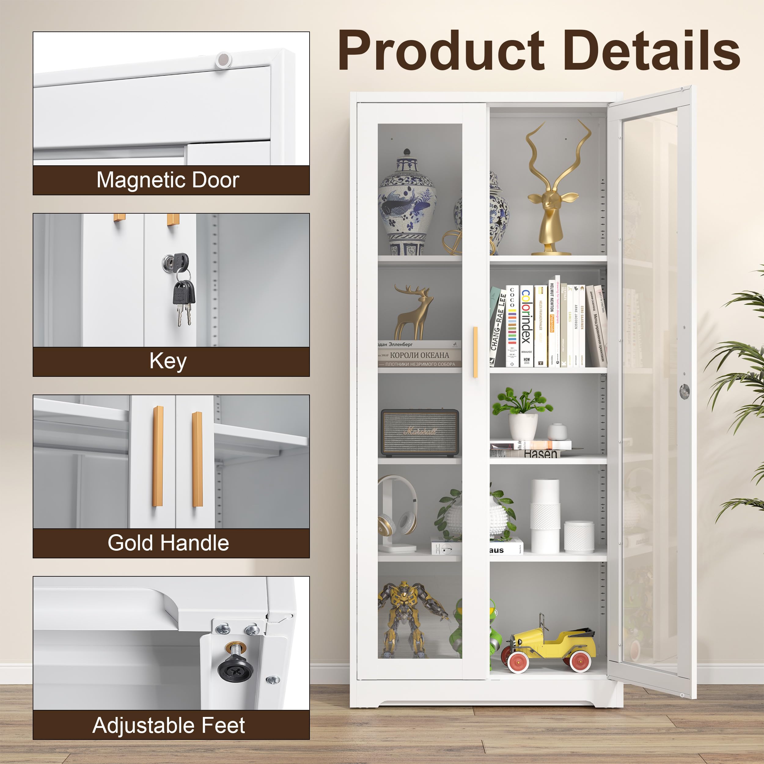 White Glass Display Cabinet with Locking Doors - 71