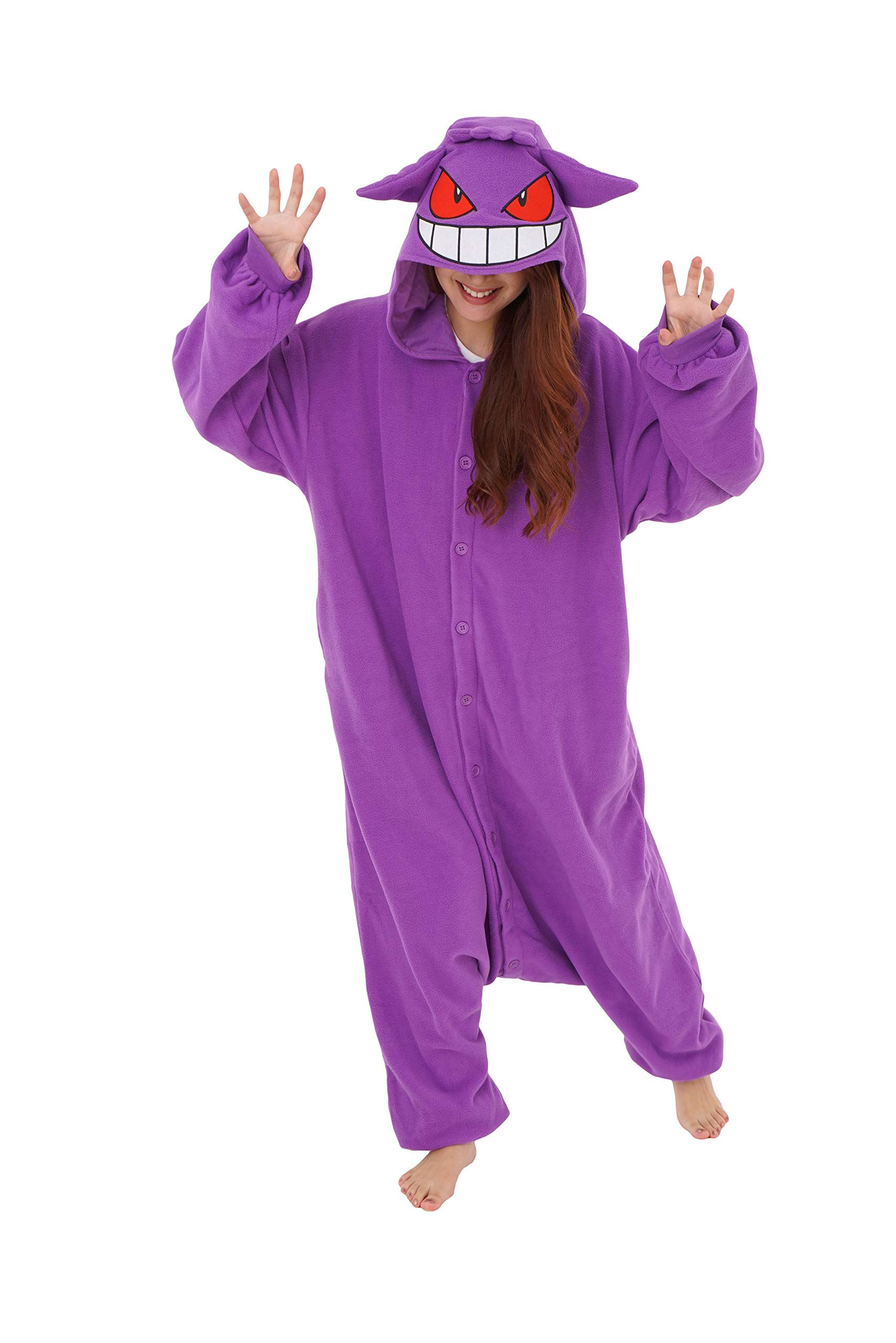 SAZAC Gengar Kigurumi - Premium Adult Pokemon Onesie Pajamas - Soft & Comfortable Halloween Costume for Men & Women - Machine Washable Loungewear - Perfect for Cosplay, Sleepwear & Anime Conventions