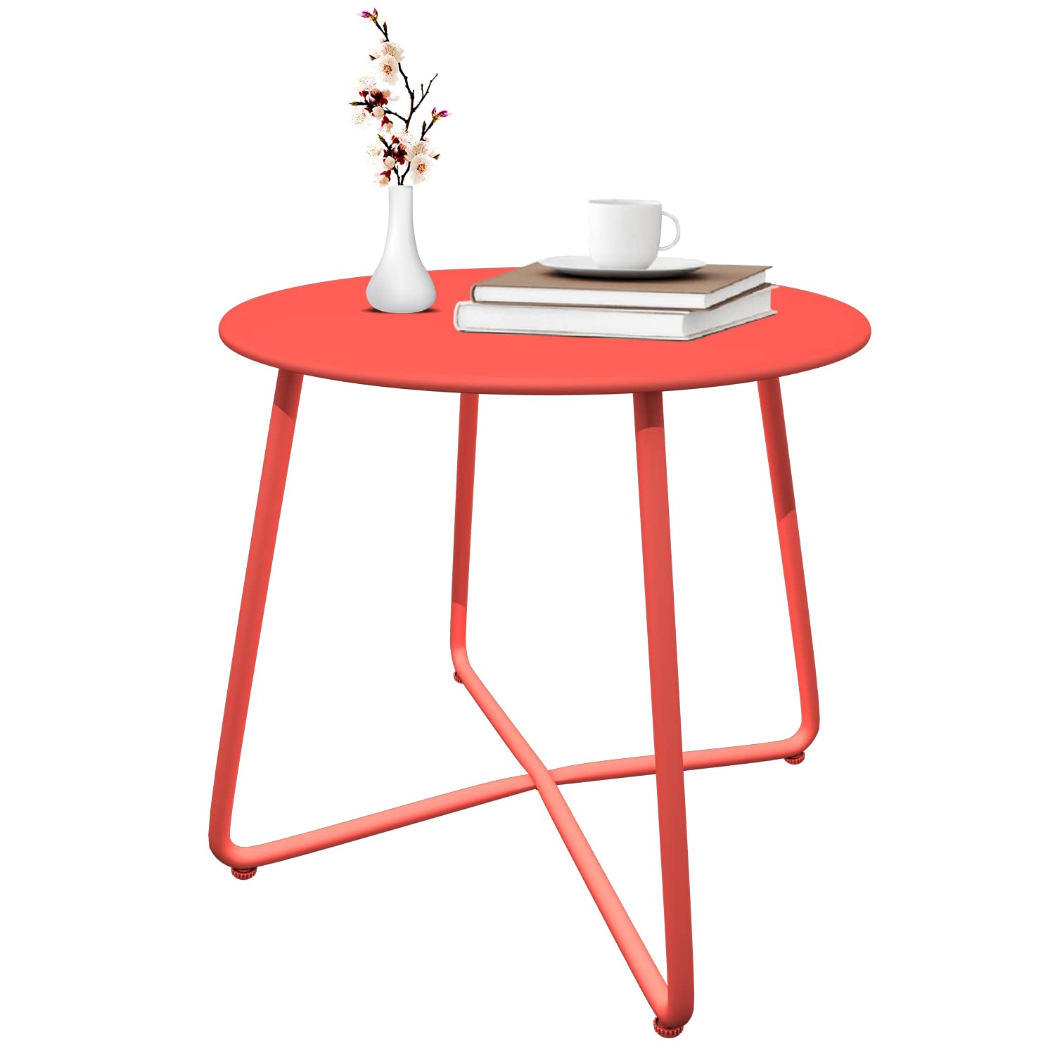 **Pink Round Metal Outdoor Side Table - Rust-Resistant Steel Coffee Table for Patio, Garden, Porch, Balcony & Yard | Modern Weatherproof Portable End Table for Coffee, Drinks & Decor**