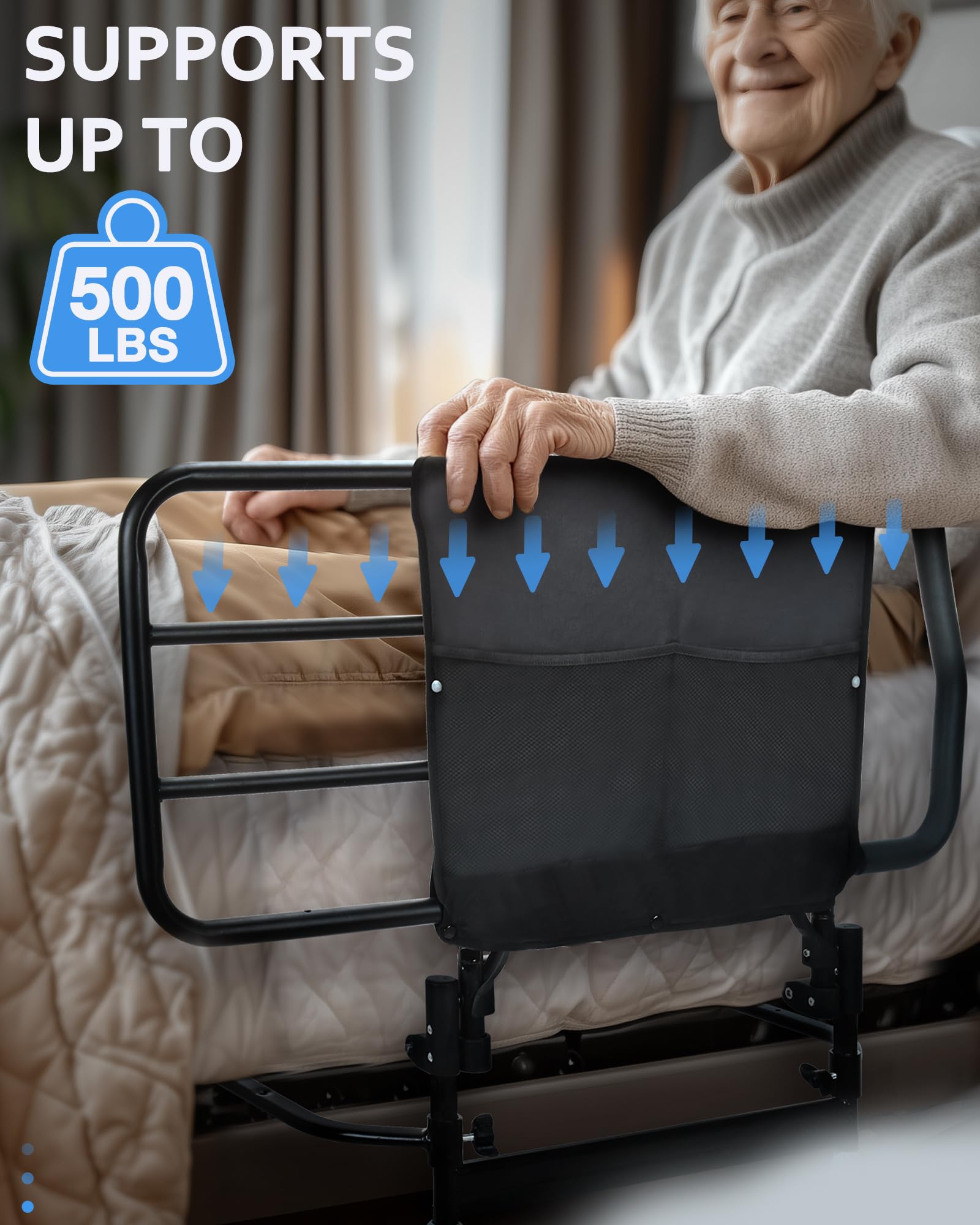 **Sangohe Extra Large Heavy Duty Bed Rail for Elderly - Bed Assist Grab Bar Handle with Storage Pocket, Safety Bed Rails for Seniors & Adults - Ideal for Safe Bed Entry & Exit, Home Care & Mobility Support (Model 504F)**