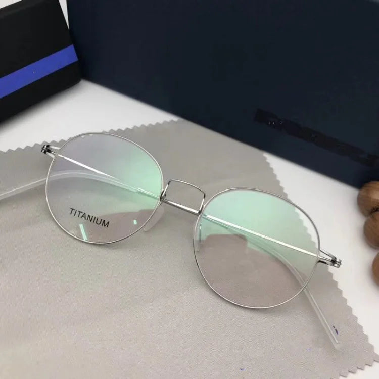 Unisex Full Rim Round Screwless Titanium Eyeglasses 9893 - Lightweight & Durable Titanium Frame for Men & Women - Perfect for Reading, Work & Everyday Wear
