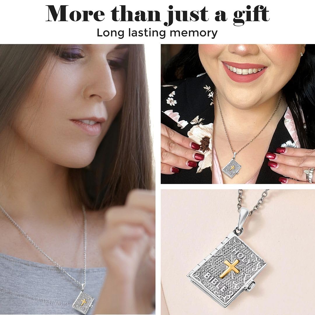 925 Sterling Silver Bible Pendant Necklace - Religious Gift for Men & Women - Perfect for Christian Gifting