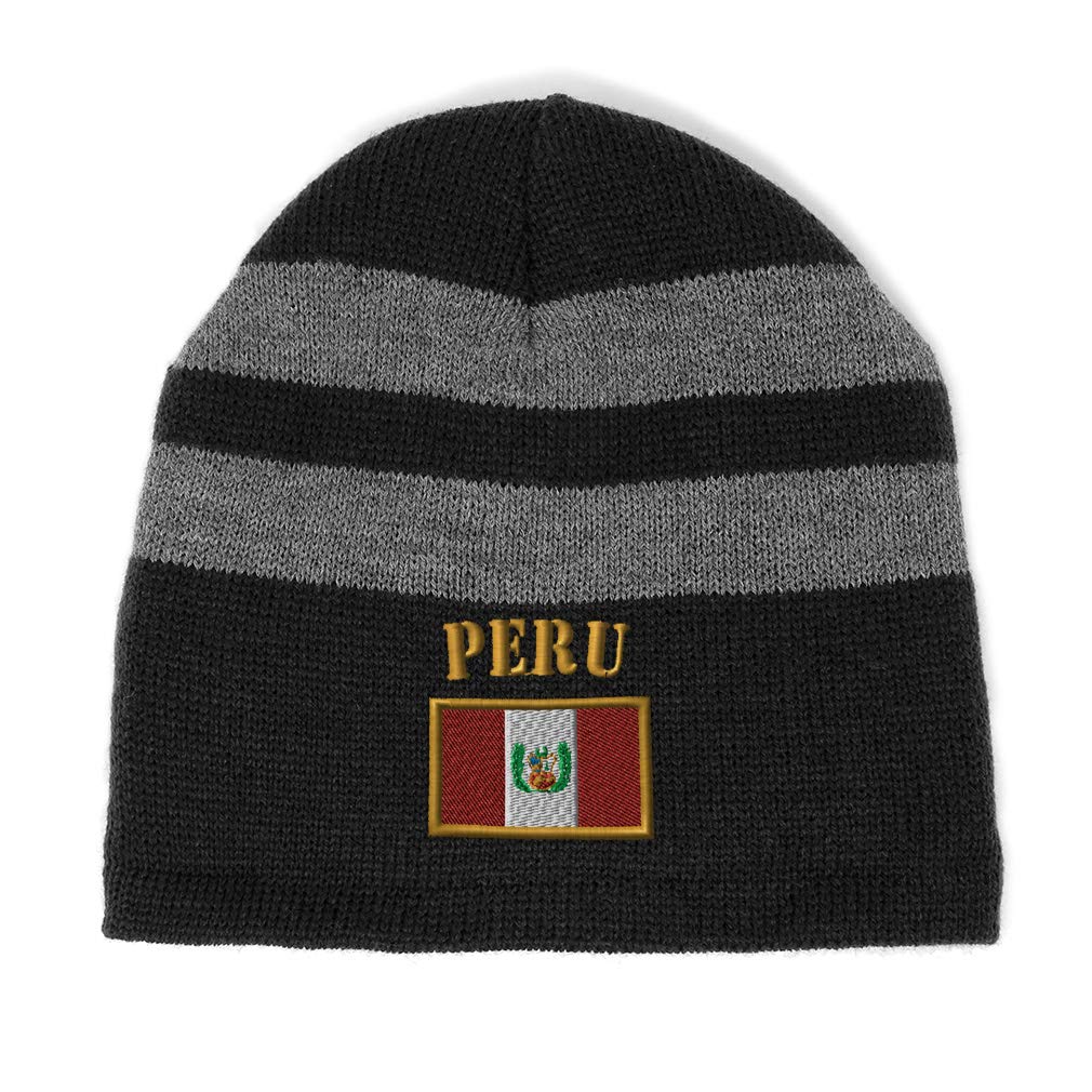 Speedy Pros Striped Beanie for Men & Women - Peru Flag Embroidery Fleece Skull Cap Hat (One Size) | Warm Winter Accessory for Outdoor Activities, Skiing & Casual Wear