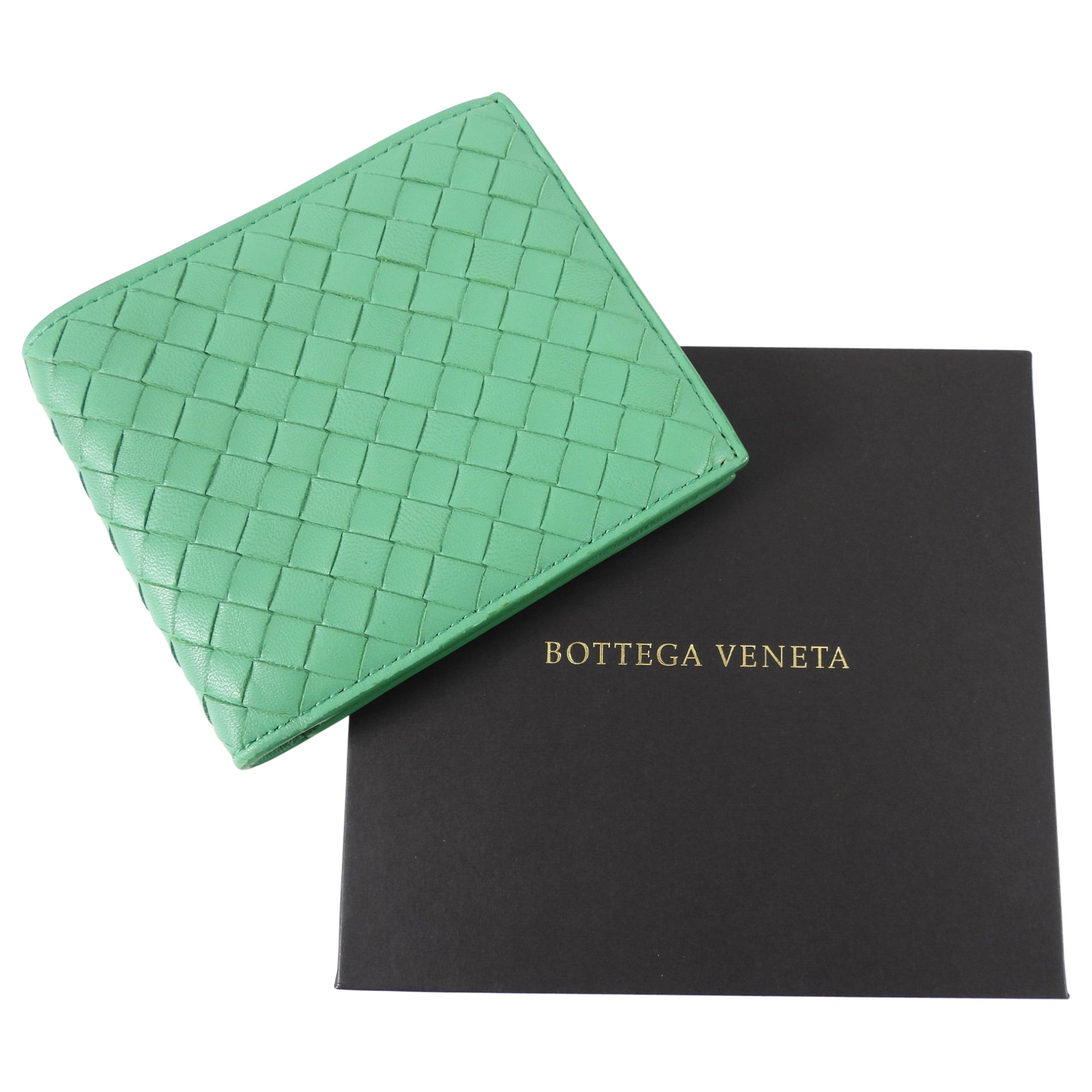 Bottega Veneta Green Intrecciato Leather Bifold Wallet for Men - Slim RFID Blocking Credit Card Holder - Perfect for Everyday Use & Travel Essentials