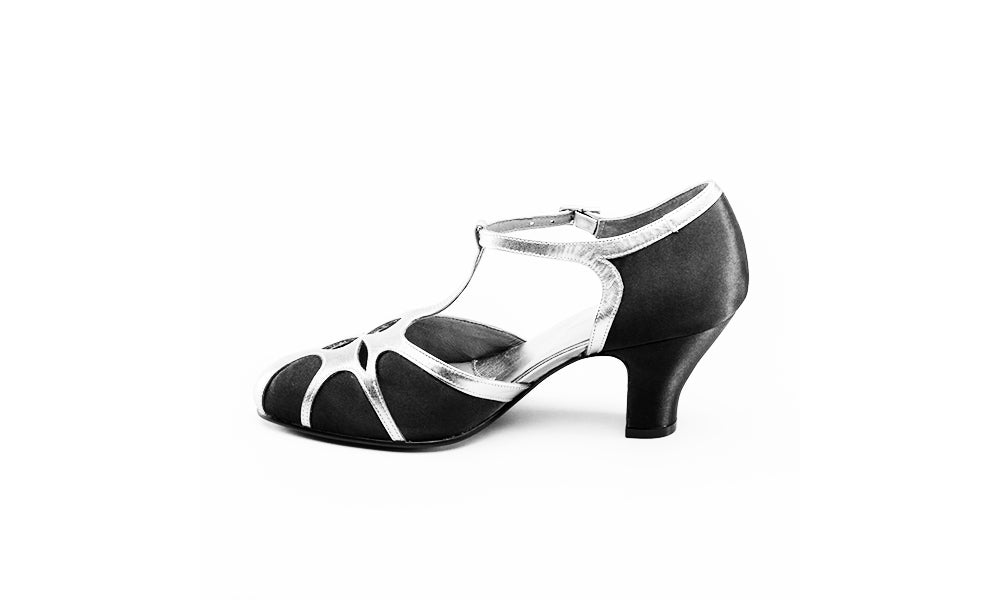 Vintage Flapper T-Strap Women's Shoes - Black & Gold Retro Dance Shoes for Swing, Charleston, and 1920s Themed Parties