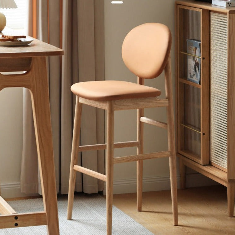 Solid Oak Wood Japanese Modern Bar Stool - Comfortable & Stylish Bar Chair for Kitchen Island, Dining Counter, and Home Bar