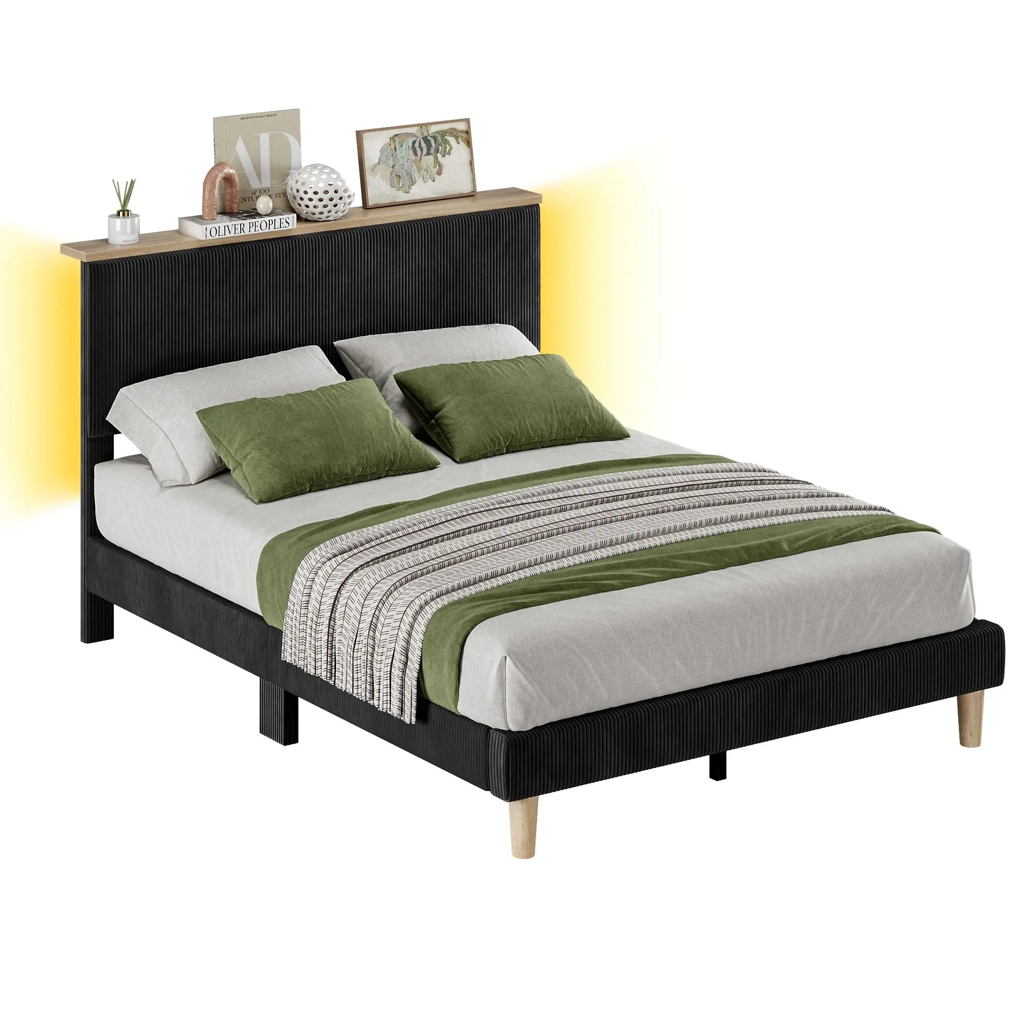 Bestier Queen Size Bed Frame with Upholstered Headboard - Sturdy Metal Platform Bed with Noise-Free Support - Perfect for Master Bedrooms, Guest Rooms & Apartments