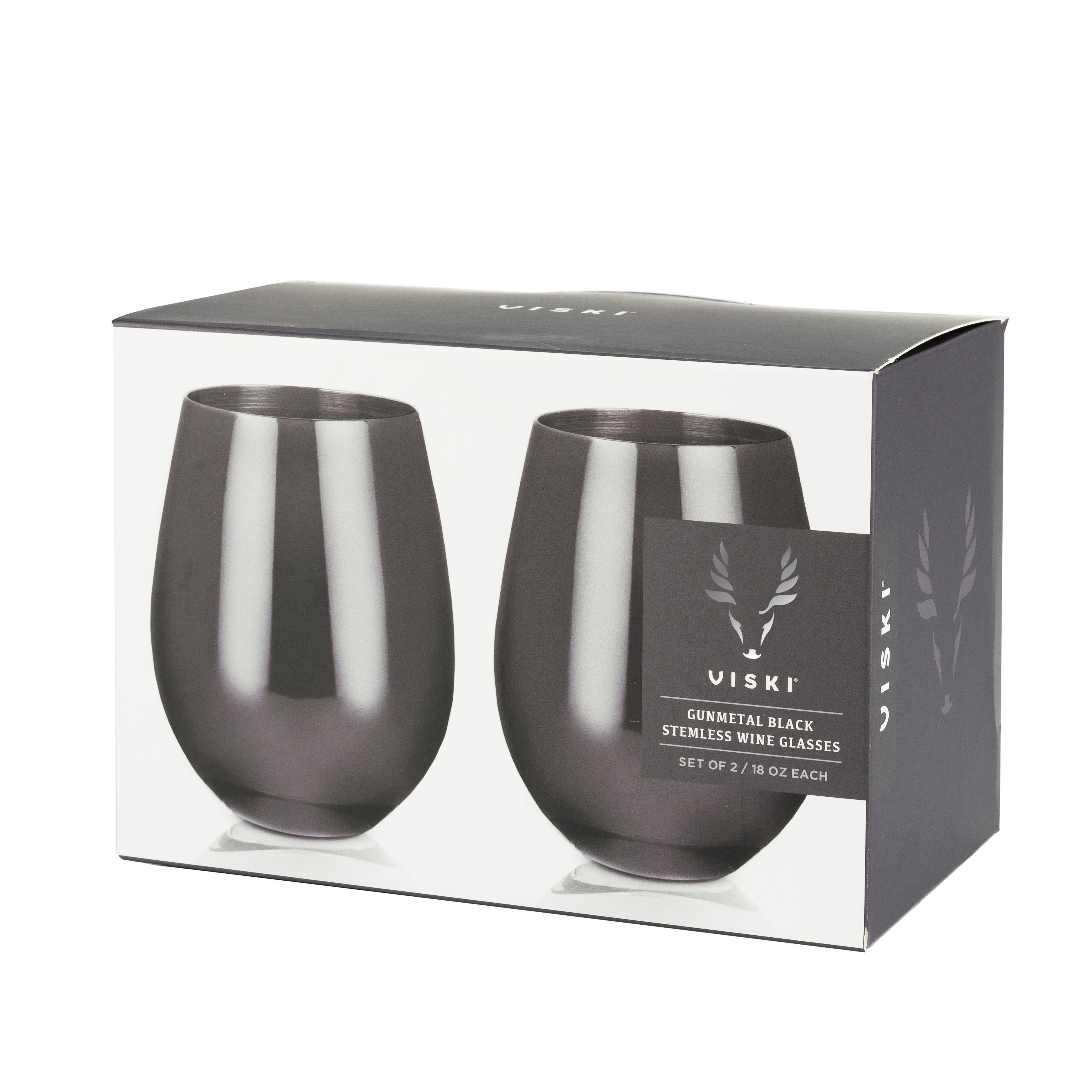 Premium Gunmetal Stainless Steel Stemless Wine Glasses Set of 2 - Shatterproof & Dishwasher Safe for Indoor/Outdoor Use - Perfect for Parties, Picnics, and Home Entertaining