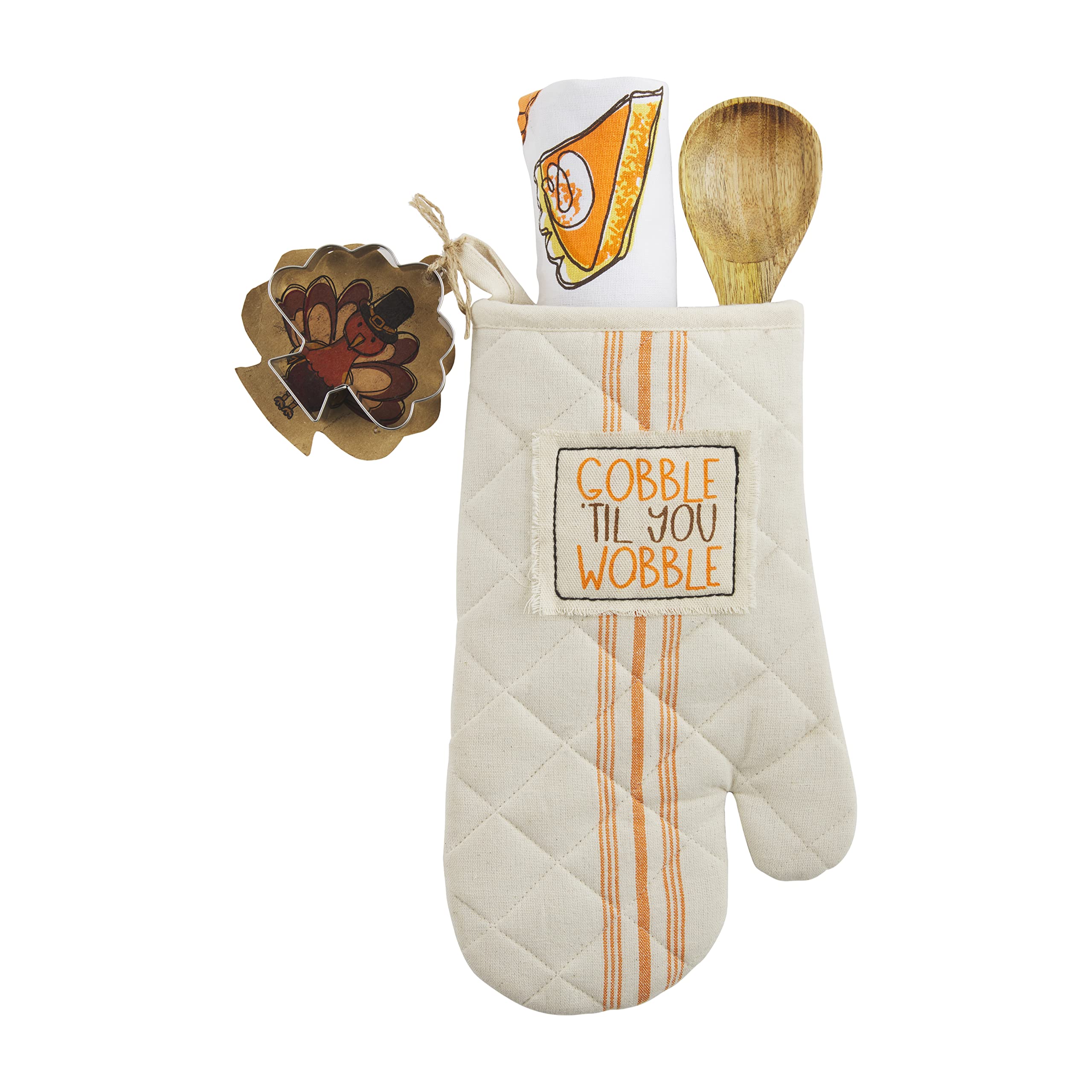 Mud Pie Thanksgiving Oven Mitt and Towel Set - Gobble Design, Orange, 7