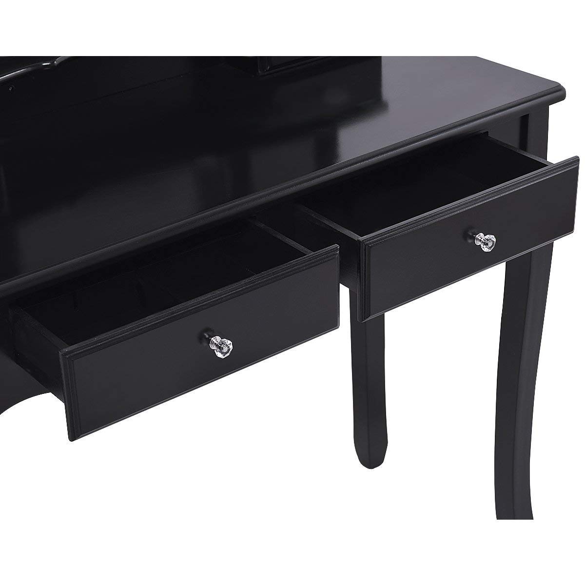 Casart Black Tri-Folding Mirror Bathroom Vanity Makeup Table with Stool Set - 4 Drawers Storage, Space Saving Dressing Table for Bedroom, Bathroom & Home Decor (Perfect for Makeup, Skincare & Jewelry Organization)