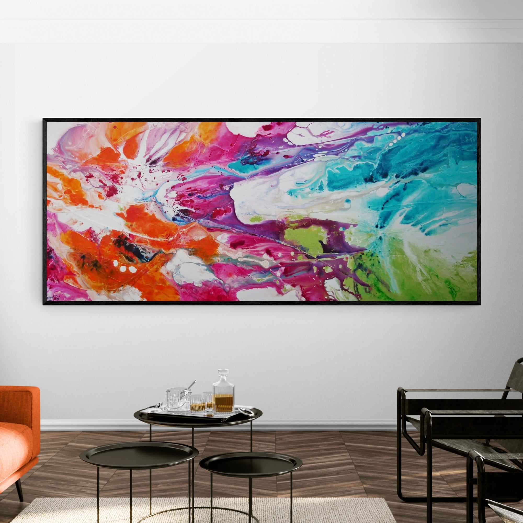 Vibrant Abstract Textured Painting - 240cm x 100cm Colour Melt Canvas Art | Perfect for Modern Living Room, Bedroom or Office Wall Decor