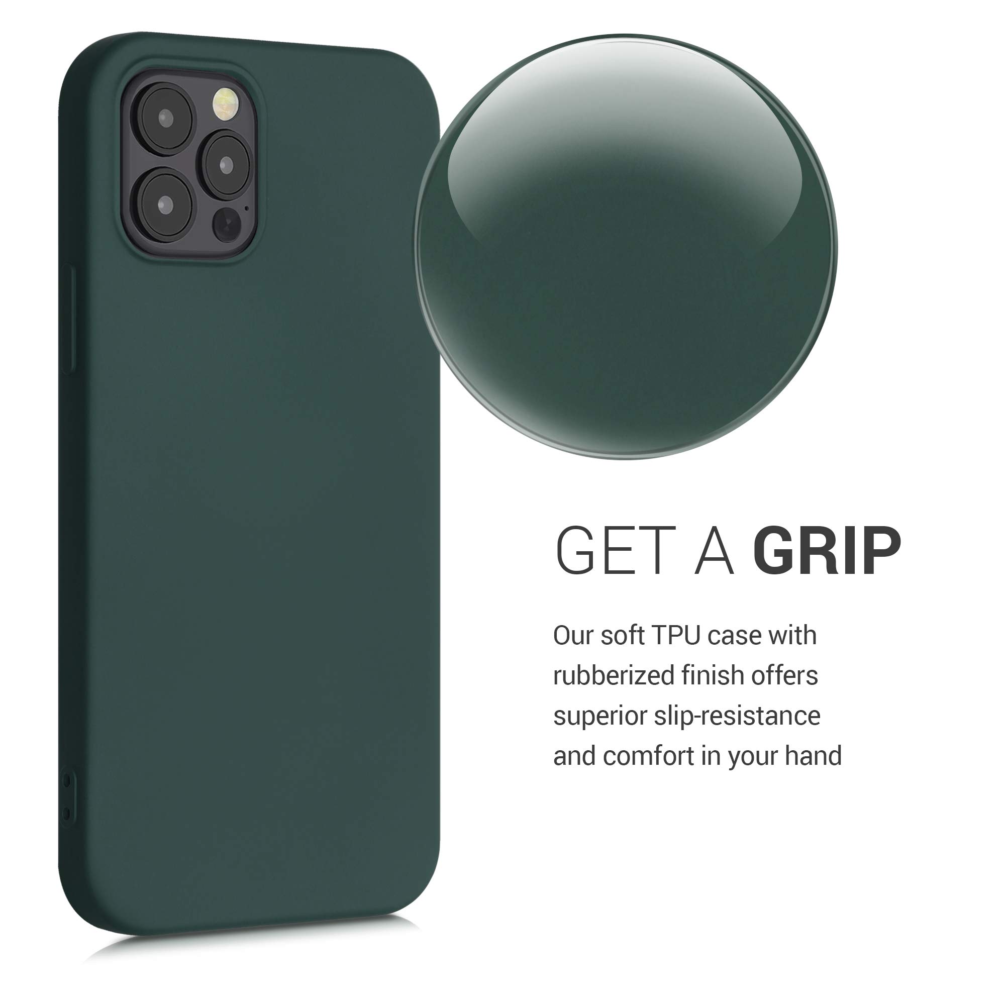 kwmobile Slim Protective TPU Silicone Case for Apple iPhone 12 & iPhone 12 Pro - Shockproof Phone Cover in Moss Green - Perfect for Everyday Use, Work & Outdoor Activities