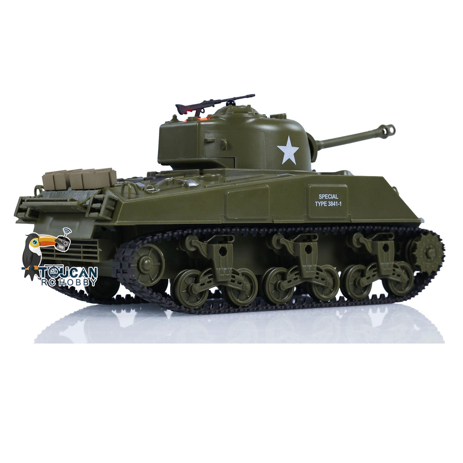 1/30 Heng Long Plastic RC Battle Tank Sherman M4A3 3841-01 2.4G Remote Control Military Vehicle - Painted & Assembled - WWII Tank Model for Collectors & Battle Simulation Games