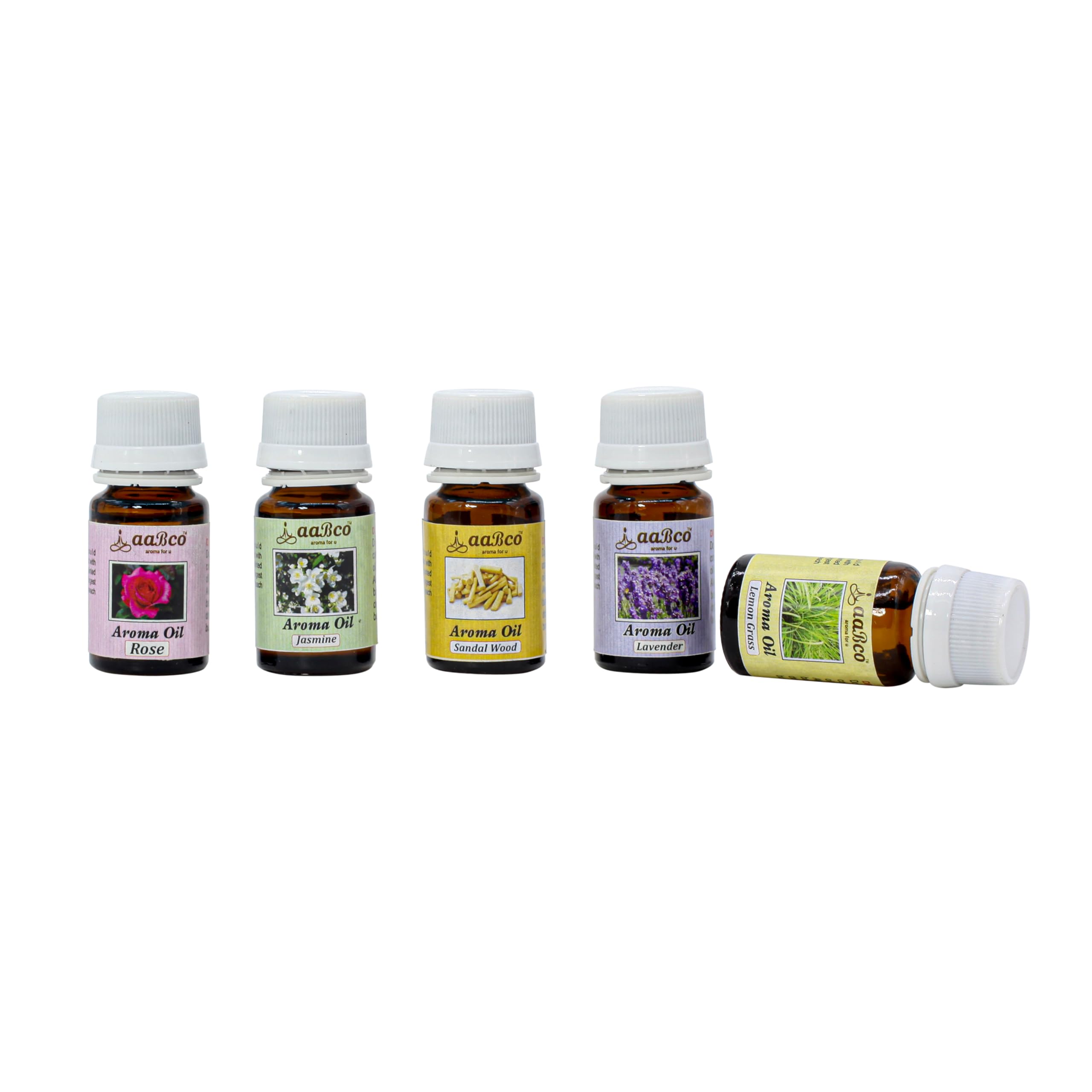 **AABCO Essential Oil Diffuser Set - 5 Pack (10ml Each) Lavender, Lemongrass, Jasmine, Rose & Sandalwood - Aromatherapy for Home, Office, Yoga & Spa - Relaxing & Calming Scented Oils**