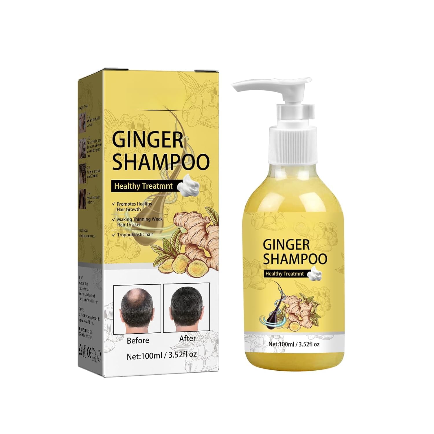 Ginger Hair Growth Shampoo for Thinning Hair & Hair Loss - Natural Thickening Shampoo with Ginger Extract to Stimulate Growth, Repair Damage & Add Shine (8.5 fl oz) - Perfect for Daily Use & Scalp Care Routine