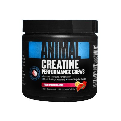 Animal Creatine Chews Fruit Punch Flavor - 120 Chewable Tablets for Muscle Recovery & Workout Performance - Pre & Post Workout Supplement for Athletes & Fitness Enthusiasts