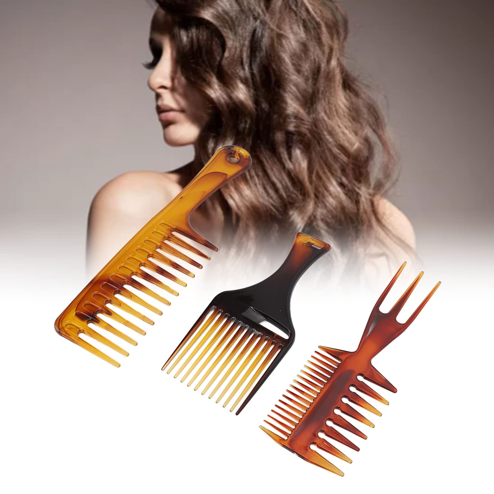 3pcs Hair Comb Set for Men & Women - Oil Head Comb, Fish Bone Comb & Slicked Back Comb - Professional Wide Tooth Styling Tools for Home & Barber Shop - Perfect for Hair Care, Styling & Grooming