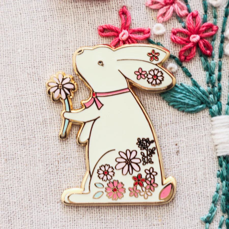 Floral Bunny Needle Minder for Embroidery - Cute Magnetic Pin Holder by Flamingo Toes - Perfect for Cross Stitch, Sewing & Quilting Projects