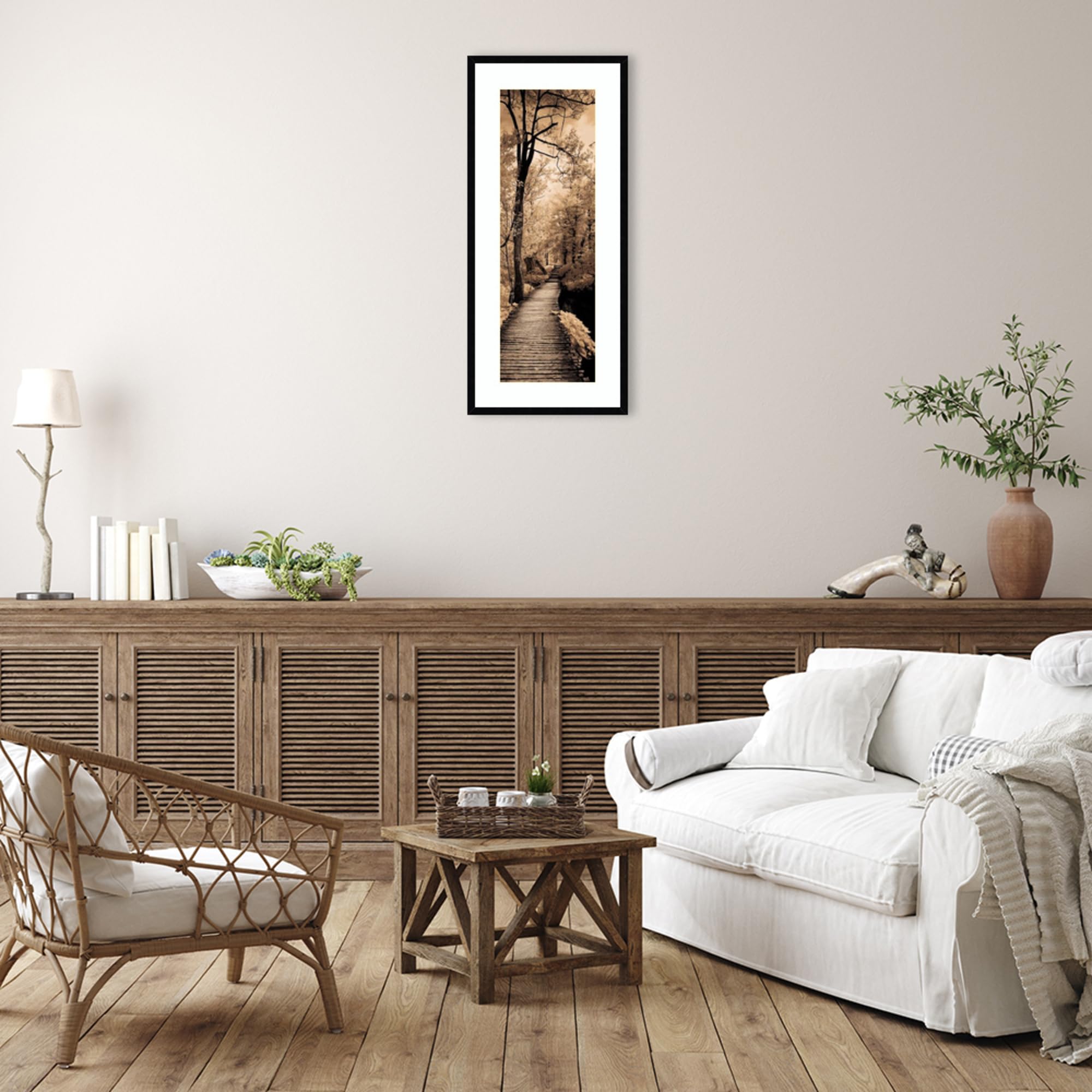 Amanti Art Framed Wall Art Print - 41x19 A Quiet Stroll Landscape Painting by Ily Szilagyi | Rustic Farmhouse Decor | Large Canvas Art for Living Room, Bedroom, Office | Perfect for Home & Office Decoration, Housewarming Gifts