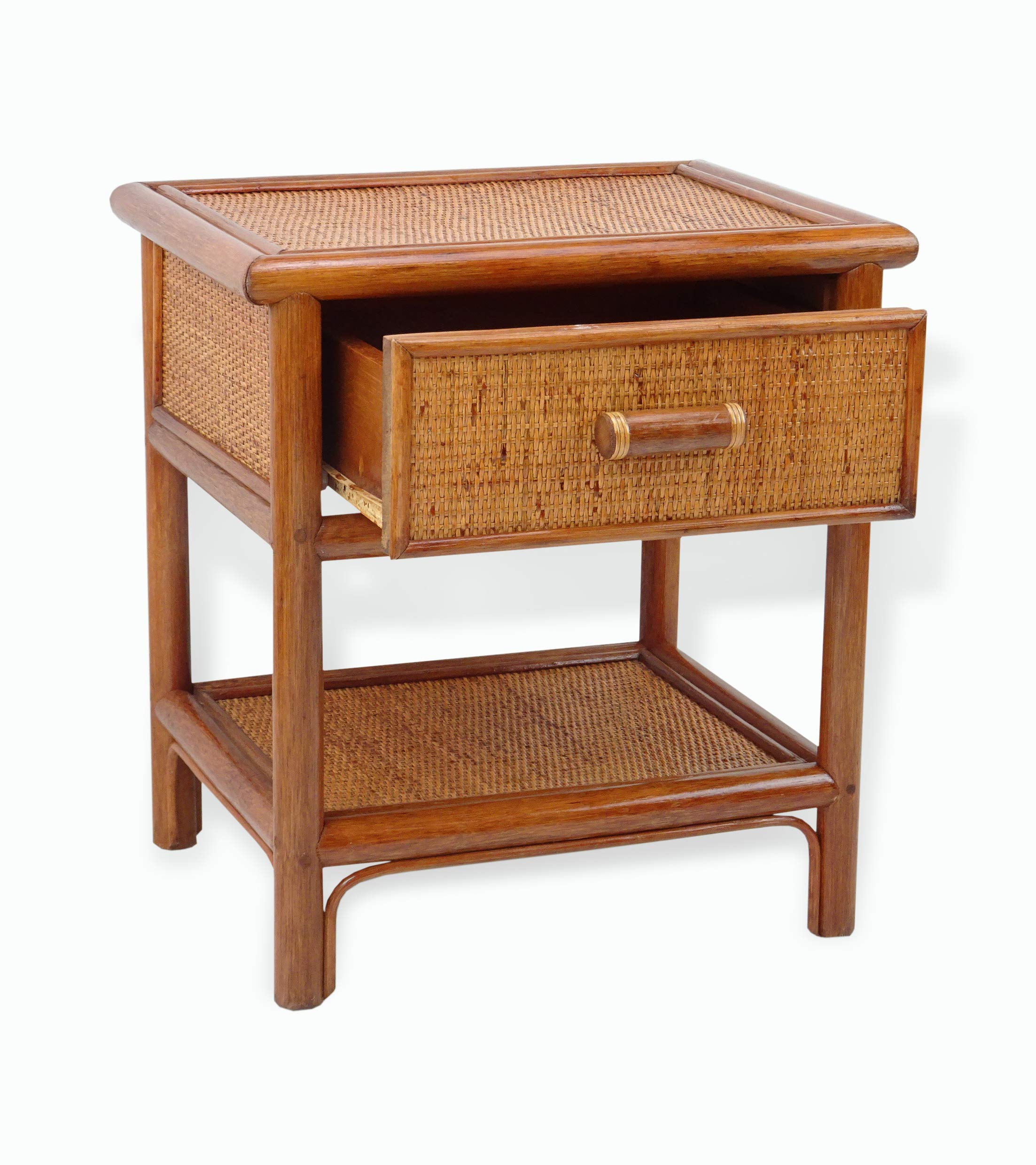 Handmade Natural Rattan Nightstand with 1 Drawer - Boho Bedside Table for Bedroom, Living Room & Dorm - Eco-Friendly Woven Storage Furniture