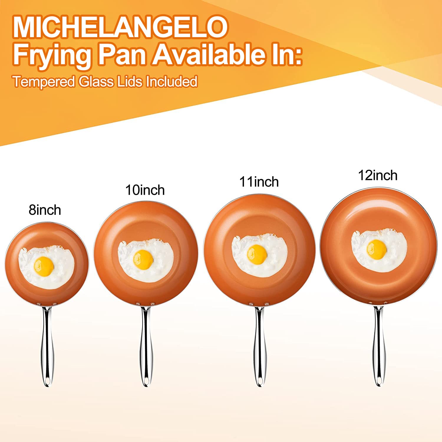 MICHELANGELO 12 Inch Nonstick Copper Frying Pan with Lid - Ceramic Coated Skillet, Induction Compatible Cookware for Sauteing, Frying & Cooking - Perfect for Home Kitchen & Professional Use