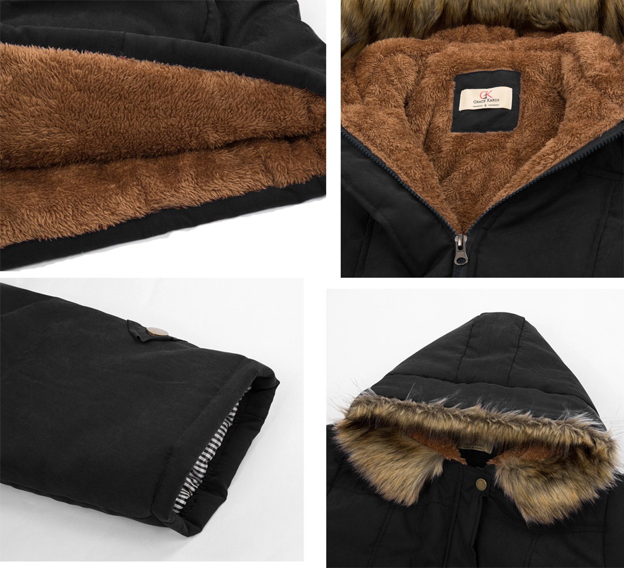 GRACE KARIN Women's Winter Fleece Parka Jacket - Warm Hooded Military Style Anorak Coat for Cold Weather | Perfect for Snowboarding, Hiking & Outdoor Activities