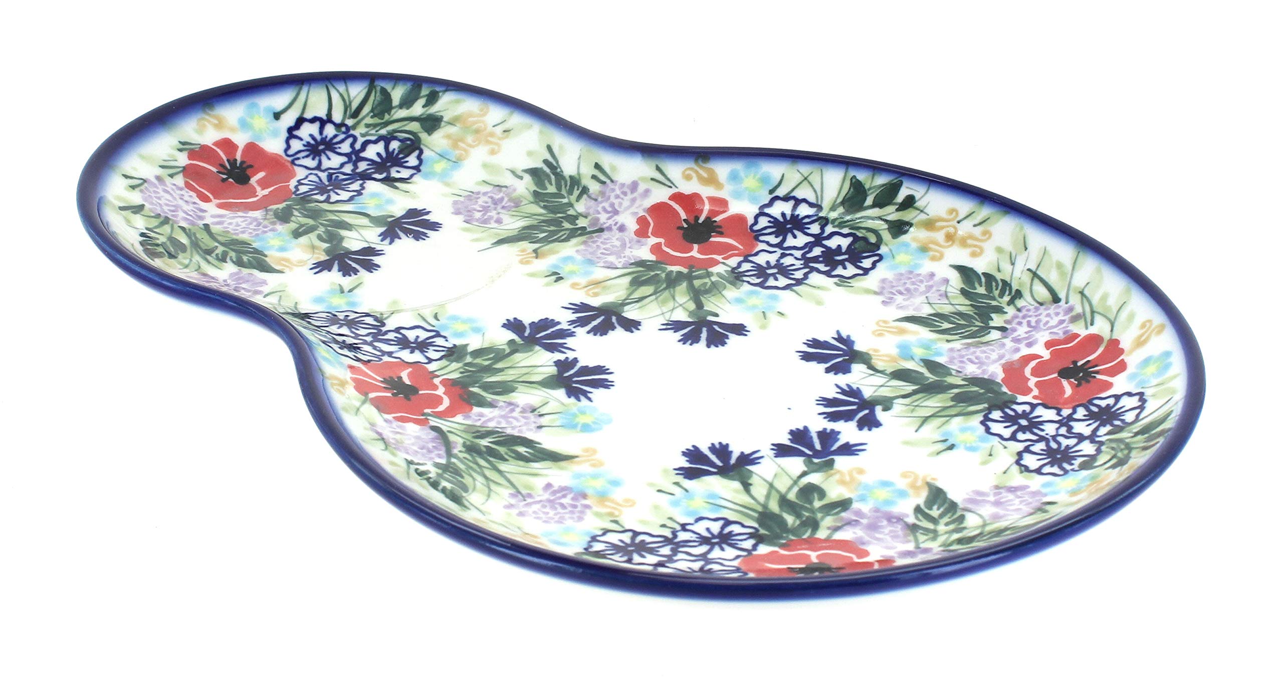 Hand-Painted Blue Rose Polish Pottery Oval Breakfast Plate - Elegant Summer Garden Design for Dining, Decor & Gifts