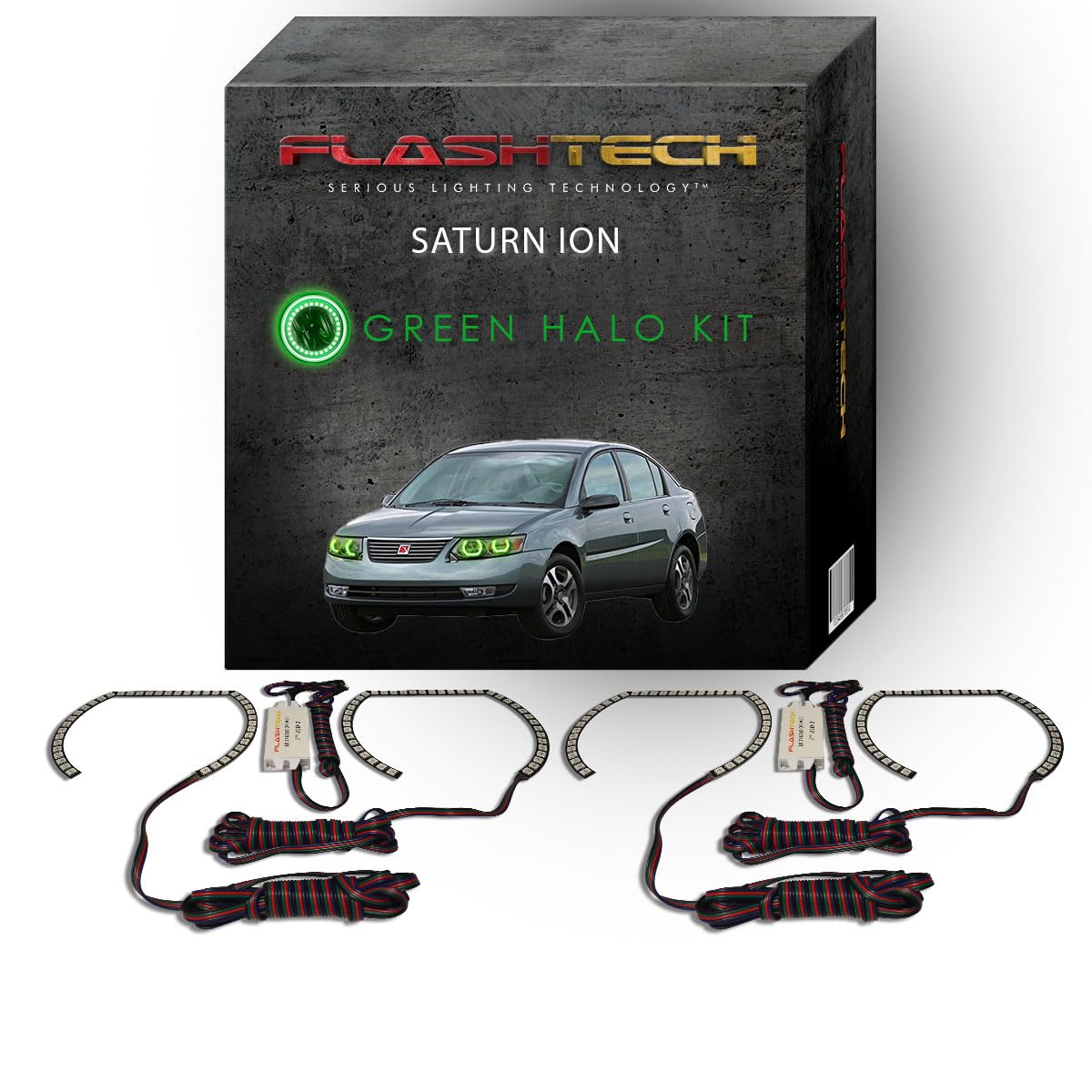 Flashtech Bright Green LED Halo Ring Headlight Kit for Saturn Ion 2003-2007 - Upgrade Your Car Lighting for Night Driving & Custom Styling
