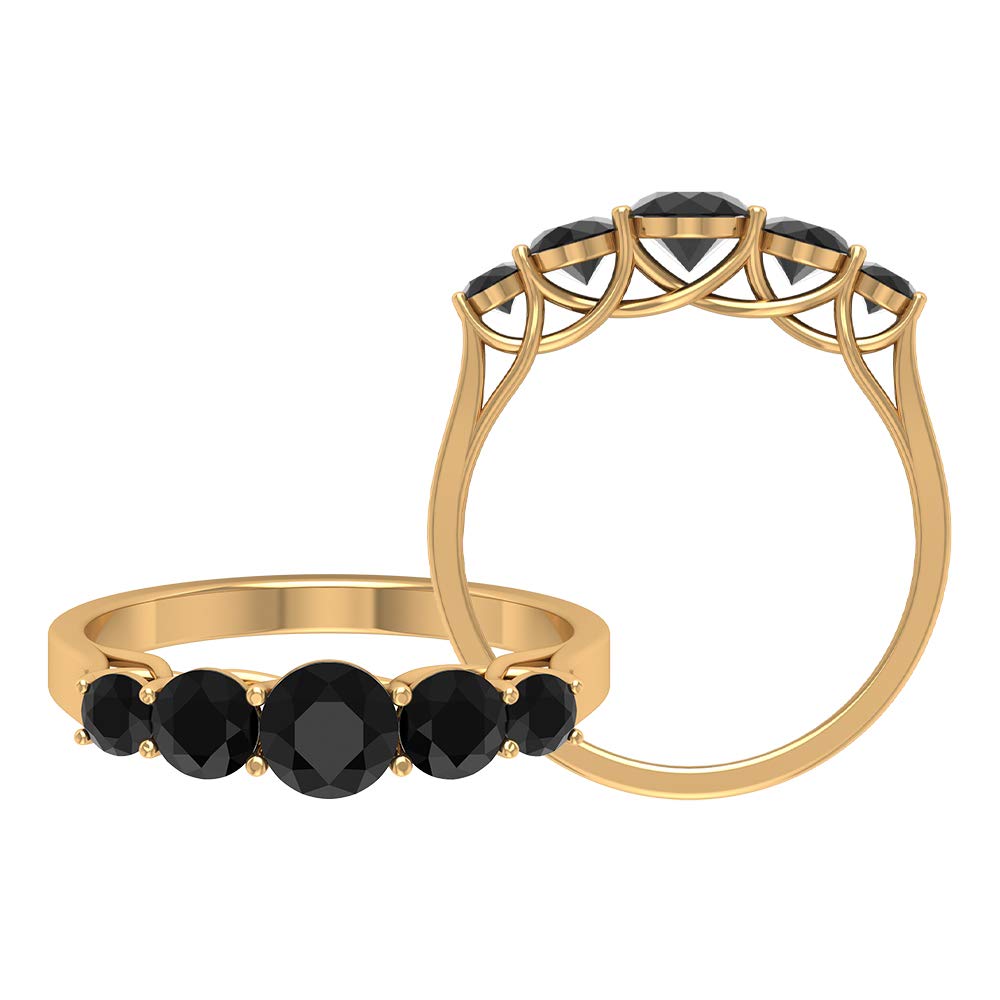 1.25 CT Black Diamond Five Stone Ring in 10K Solid Gold - Graduated Trellis Setting, April Birthstone Jewelry for Women - Perfect for Anniversaries, Engagements & Special Occasions
