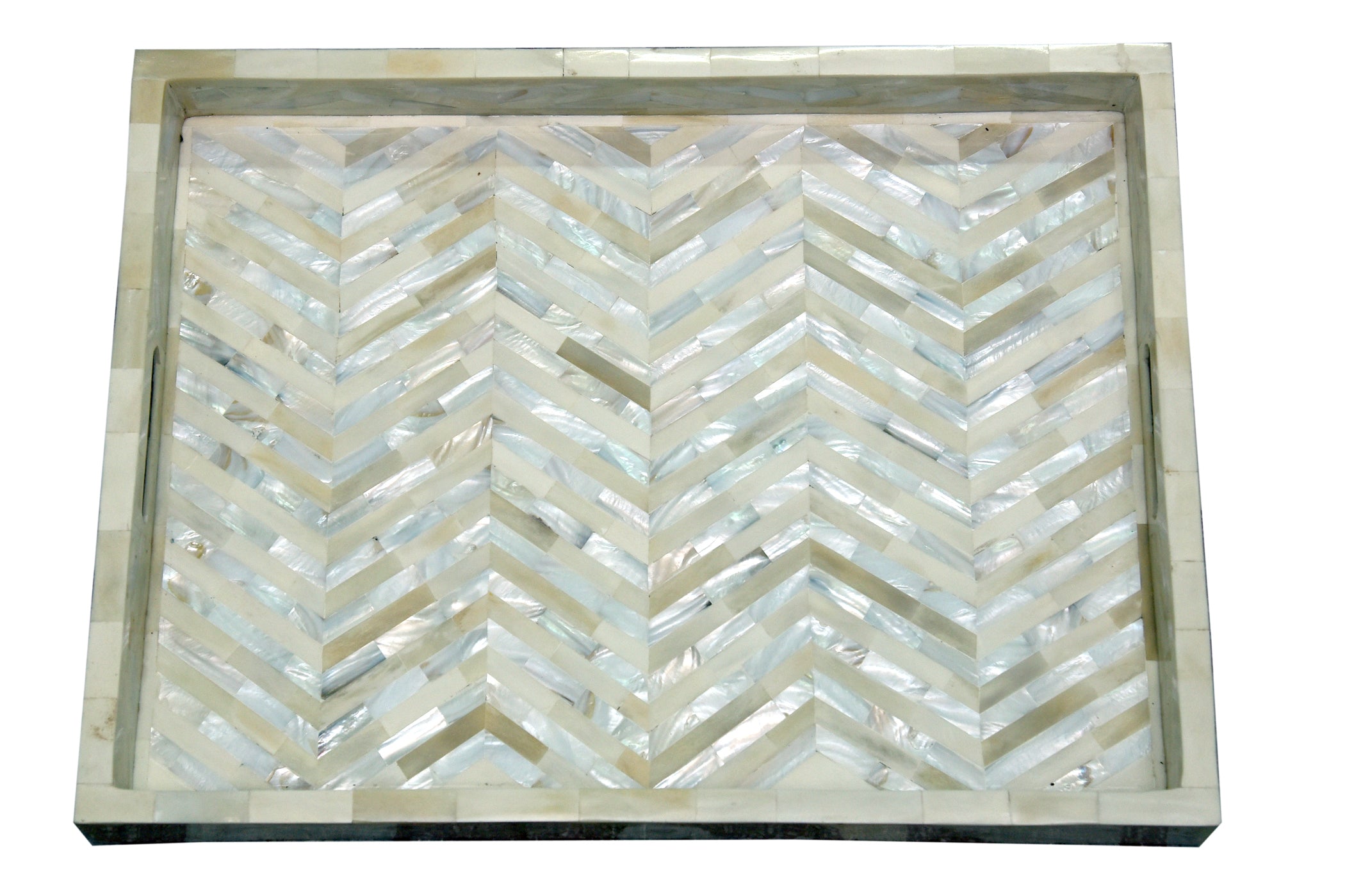 Ivory Mother of Pearl Chevron Pattern Tray - Elegant Decorative Serving Tray for Dining, Jewelry Display & Home Decor