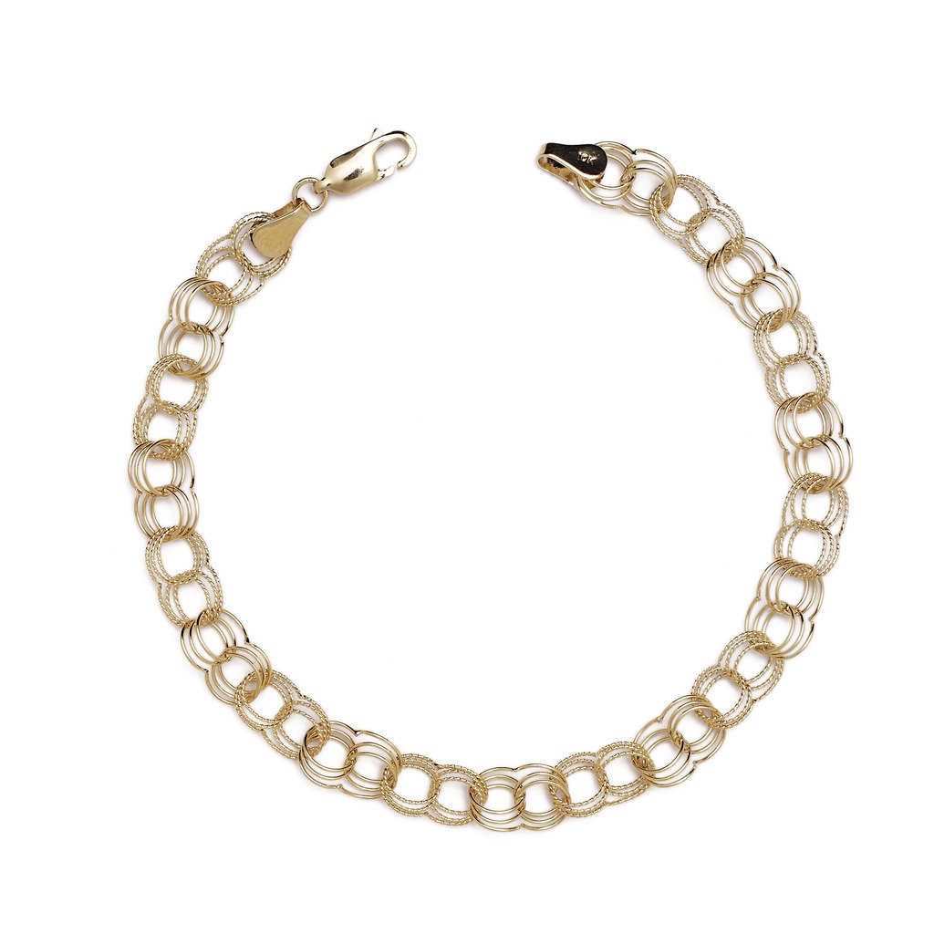 Floreo 10k Yellow Gold 7mm Lightweight Triple Link Charm Bracelet for Women & Girls | Elegant Jewelry Gift for Birthday, Anniversary & Special Occasions