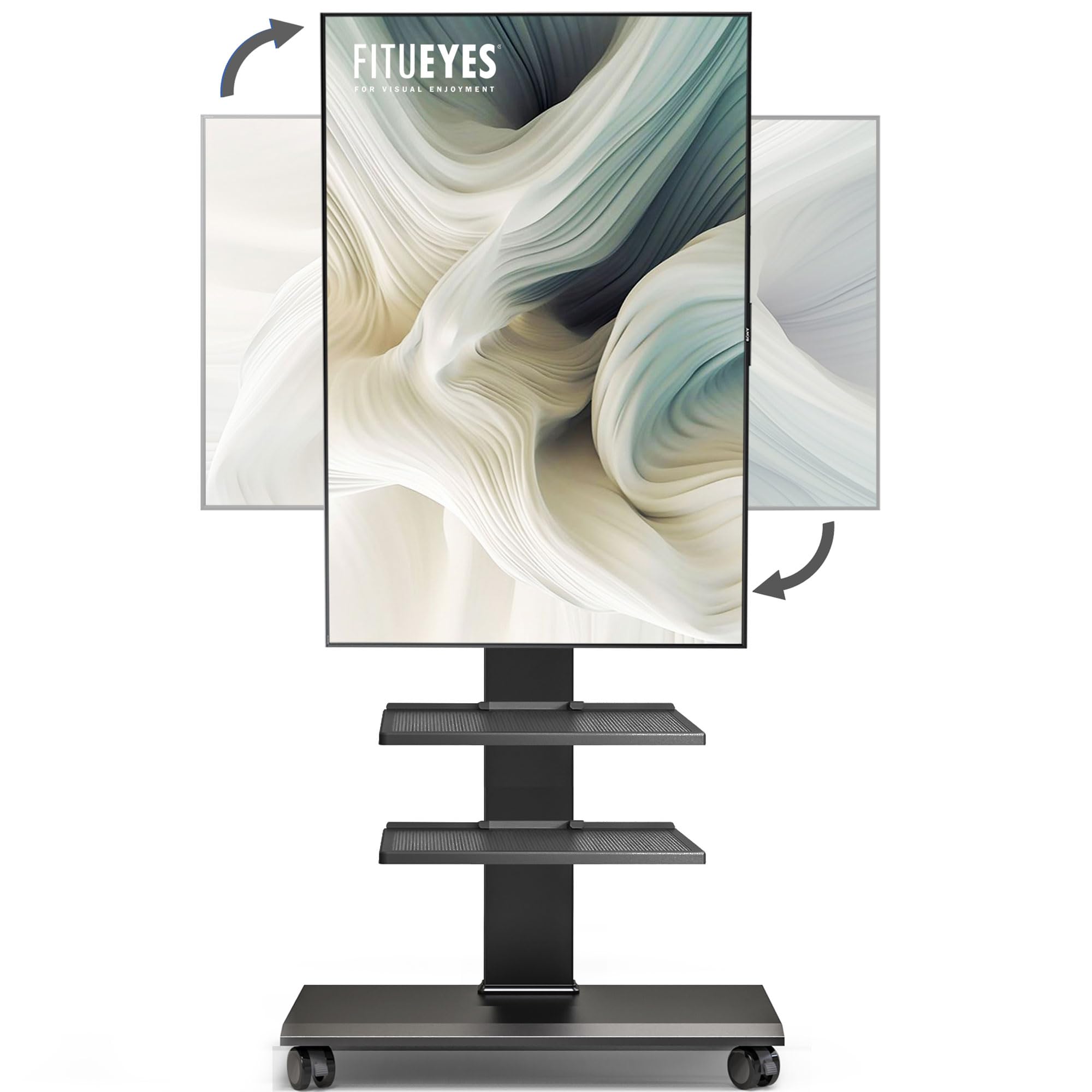 FITUEYES Universal Rolling TV Stand for 32-75 Inch TVs - Height Adjustable Mobile TV Cart with Wheels, 20° Swivel & 90° Rotation, Supports up to 88lbs - Perfect for Living Room, Bedroom, Office, and Home Theater Setup