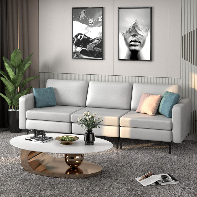 Costway 3-Seater Sectional Sofa with Steel Frame & Armrest Organizer - Modern Living Room Couch for Small Spaces & Family Gatherings