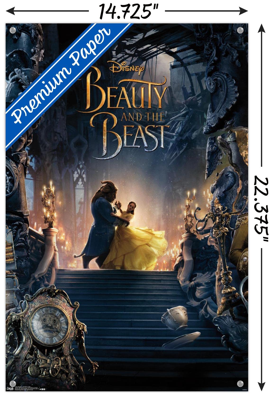 Disney Beauty And The Beast Triptych Wall Poster Set with Push Pins - Perfect for Bedroom, Living Room, and Office Decor