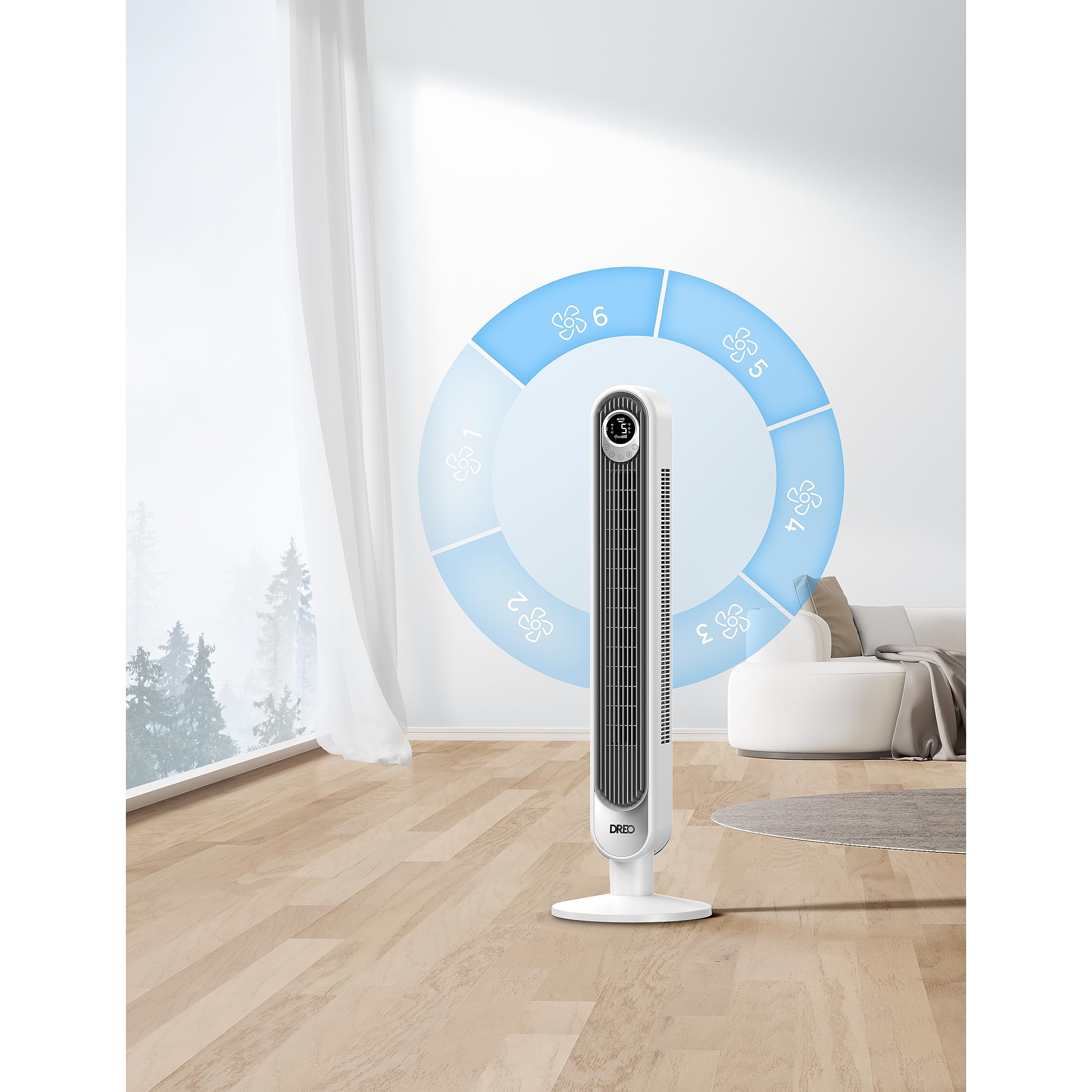 Dreo 42 Inch Tower Fan - Quiet Bladeless Oscillating Fan with Remote Control, 6 Speed Settings, 4 Modes, LED Display, 12H Timer - Powerful White Standing Floor Fan for Home, Bedroom, Office & Indoor Cooling | Perfect for Summer, Hot Weather & Air Circulation