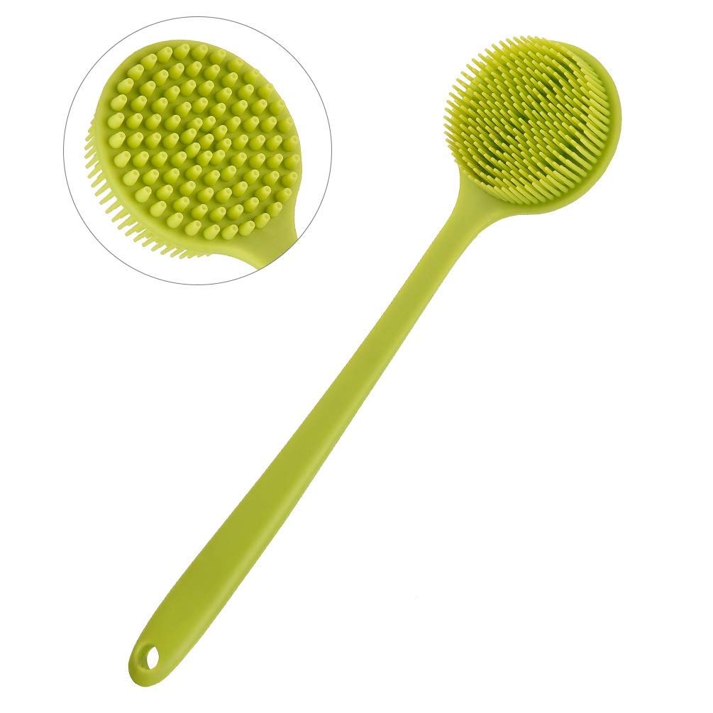 HARI - Long Handle Silicone Bath Body Brush Exfoliator with Soft Bristles, Back Scrubber for Shower (Green) - Perfect for Deep Cleansing & Exfoliating in Bath or Shower