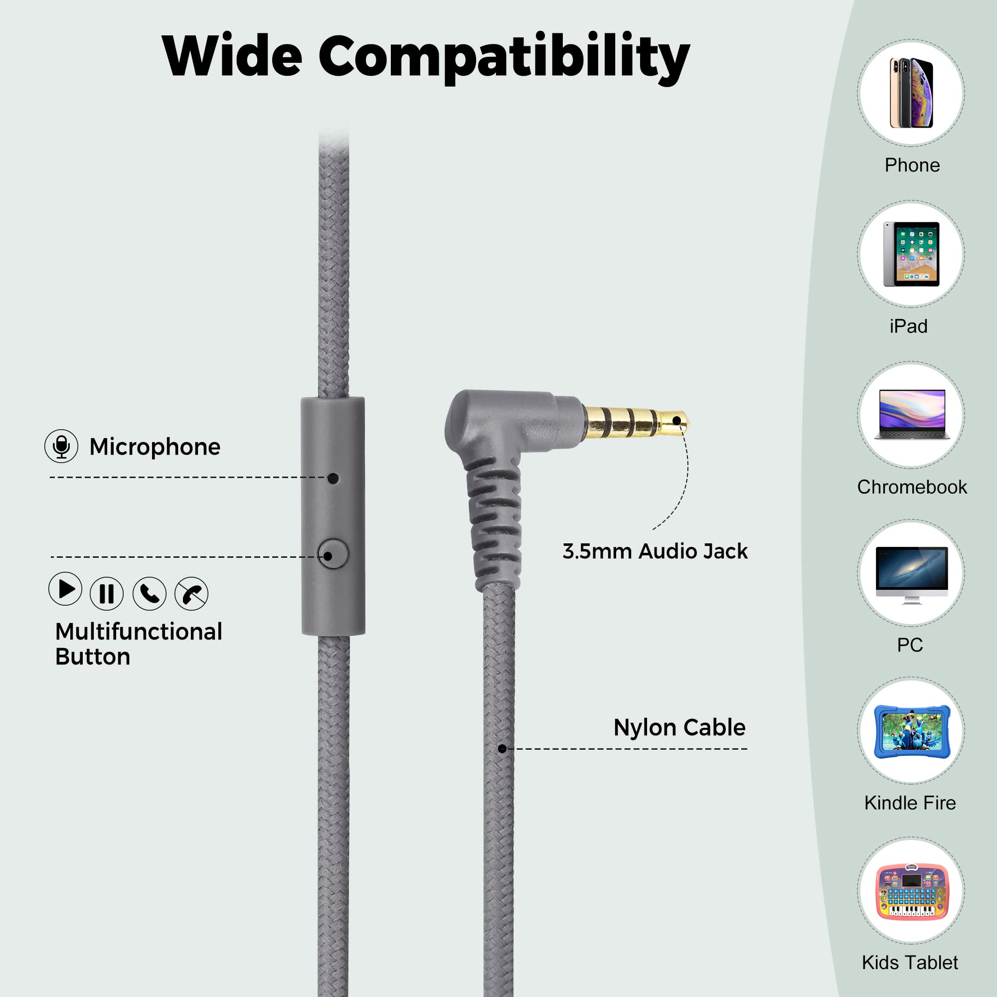 Yomuse C89 Kids Headphones with Microphone - Adjustable, Foldable On-Ear Wired Headphones for School, Travel - Boys, Girls, Adults (Camo Grey) - Perfect for Online Classes, Gaming & Airplane Trips