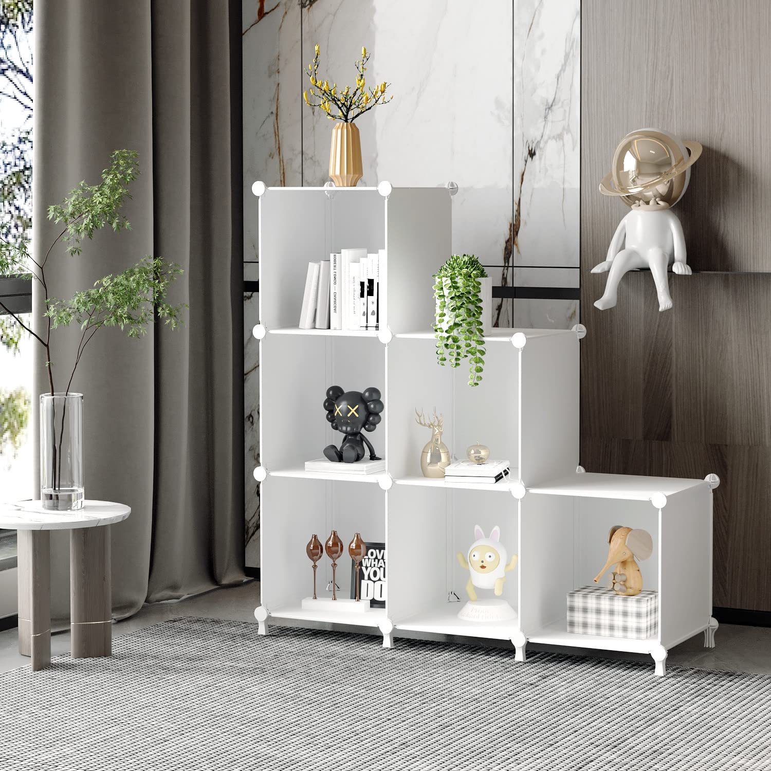 AWTATOS 6-Cube Storage Organizer - Stackable Plastic Shelving Unit for Clothes, Toys & Books | DIY Closet Organizer for Bedroom, Living Room & Office | White Cube Shelf for Home Organization