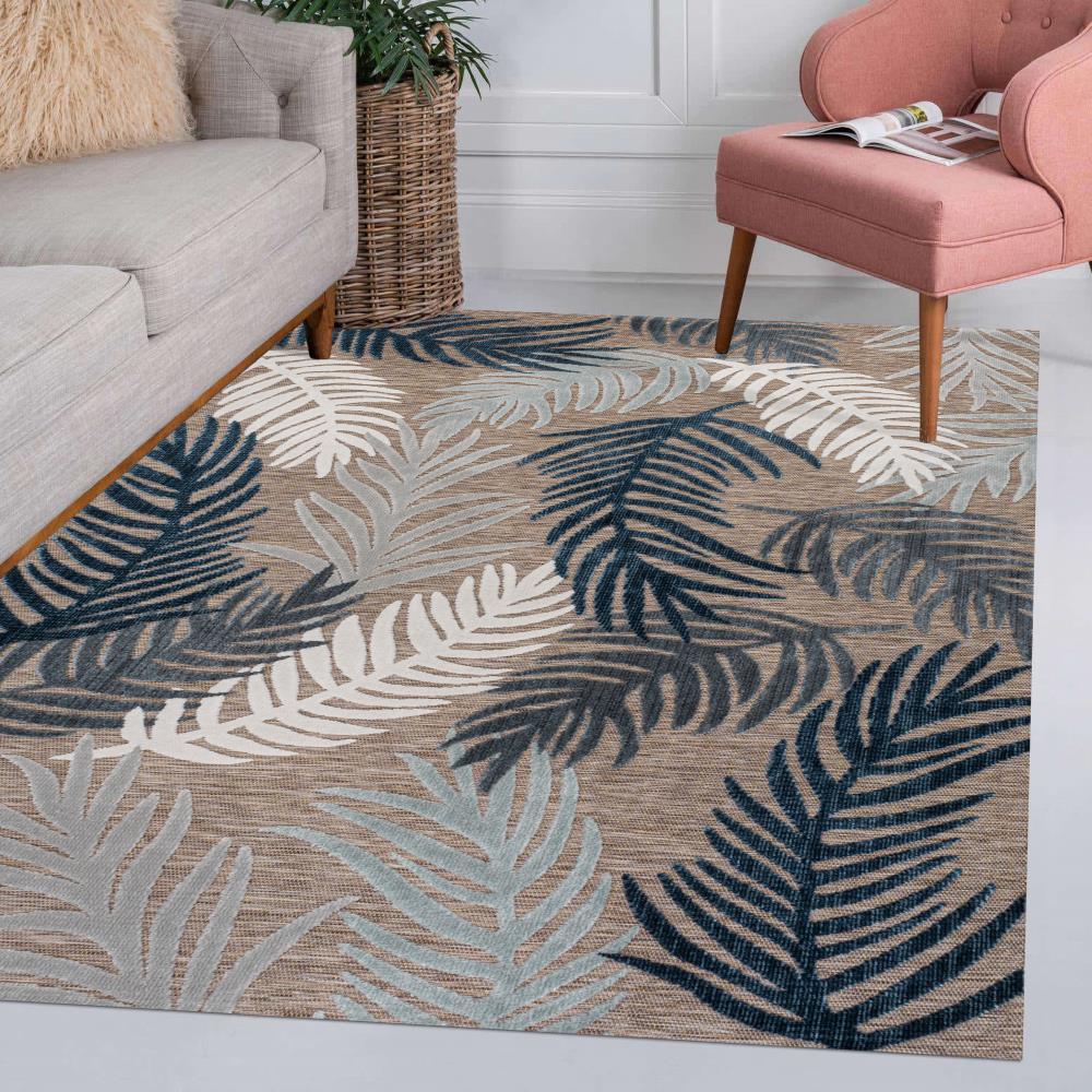 Montego High Low Tropical Palm Indoor/Outdoor Area Rug - Soft & Durable Floor Mat for Living Room, Bedroom, Patio Decor