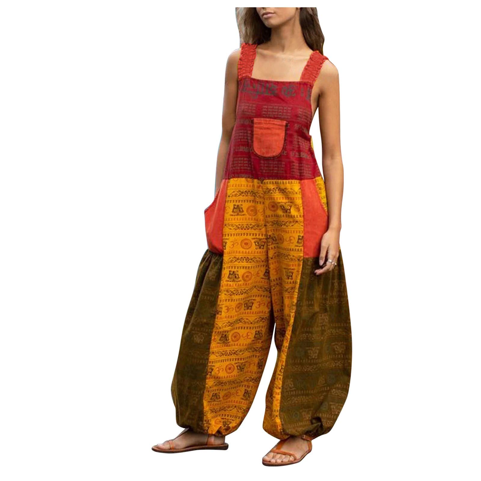 PEGONE Women's Casual Loose Long Overalls Jumpsuit - Wide Leg Party Club Wear Straight Leg Pantsuit for Night Out, Concert & Festival Fashion