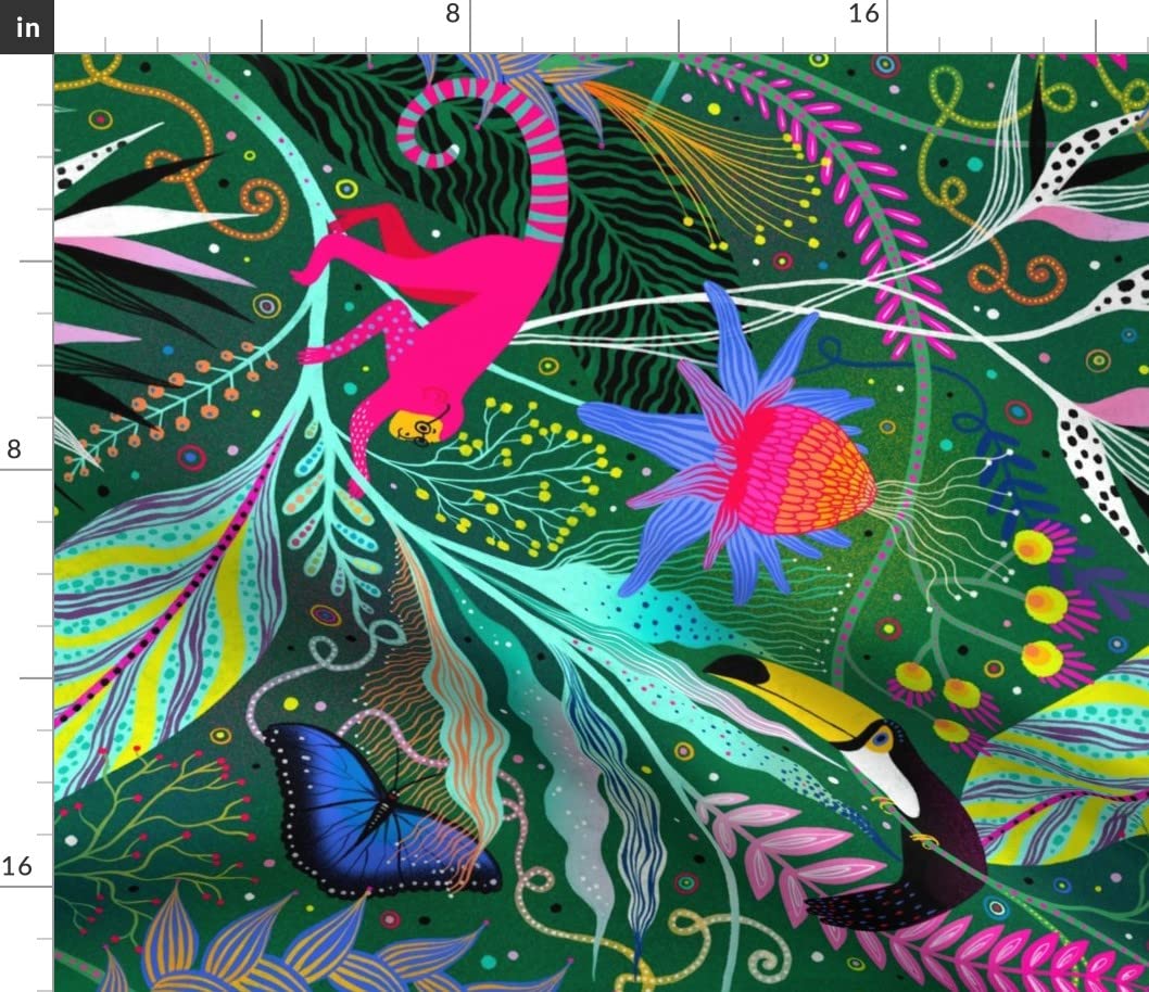 Tropical Maximalist Bright Jungle Summer Island Toucan Monkey Printed Petal Signature Cotton Fabric Fat Quarter - Sewing, Quilting, Apparel, Crafts & Home Decor - Perfect for Summer Dresses, DIY Projects & Boho Home Decor