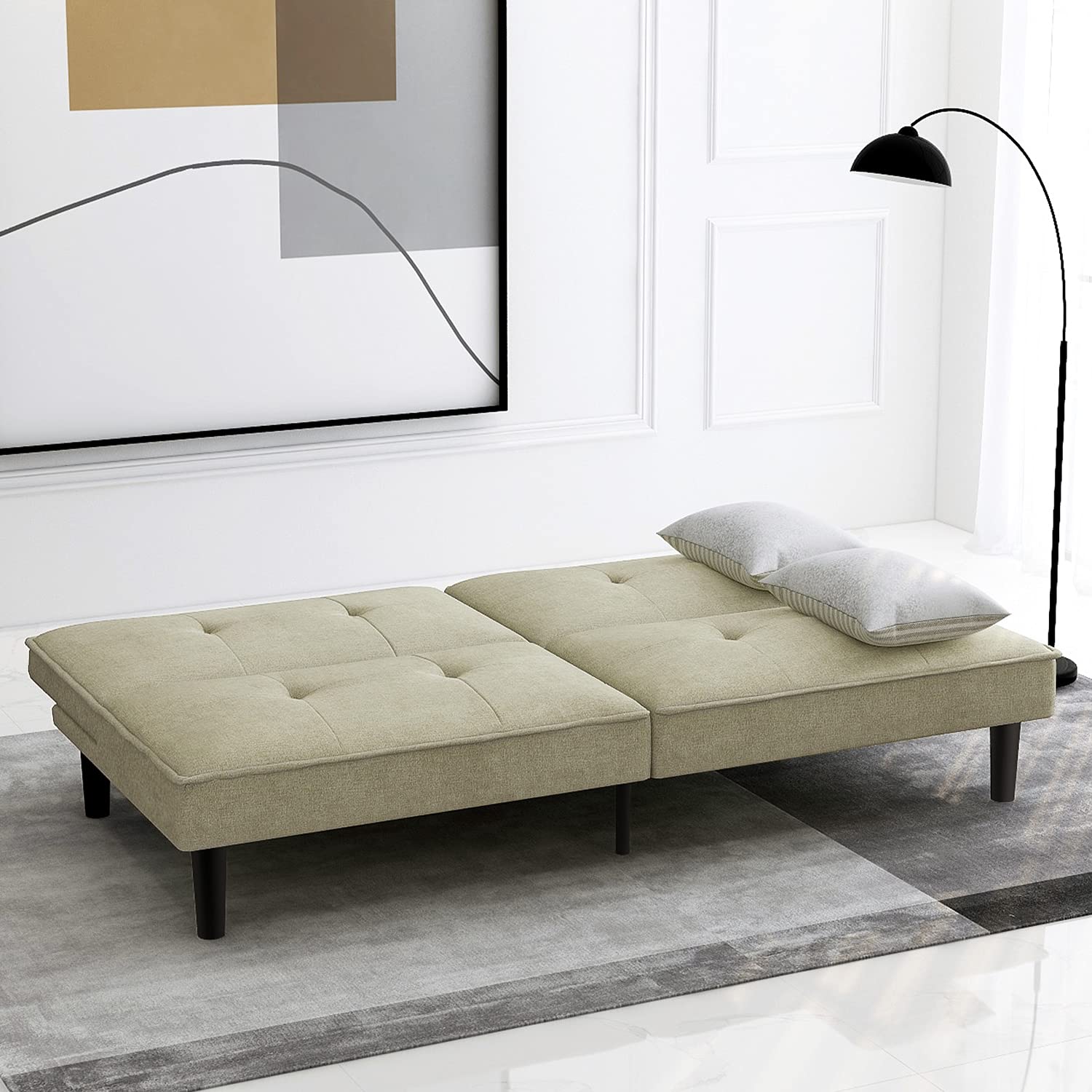 IULULU Convertible Futon Sofa Bed - Modern Armless Sleeper Couch Daybed for Small Spaces, Studio Apartments & Offices - Sage Grey - Perfect for Guest Rooms, Dorms & Compact Living Rooms