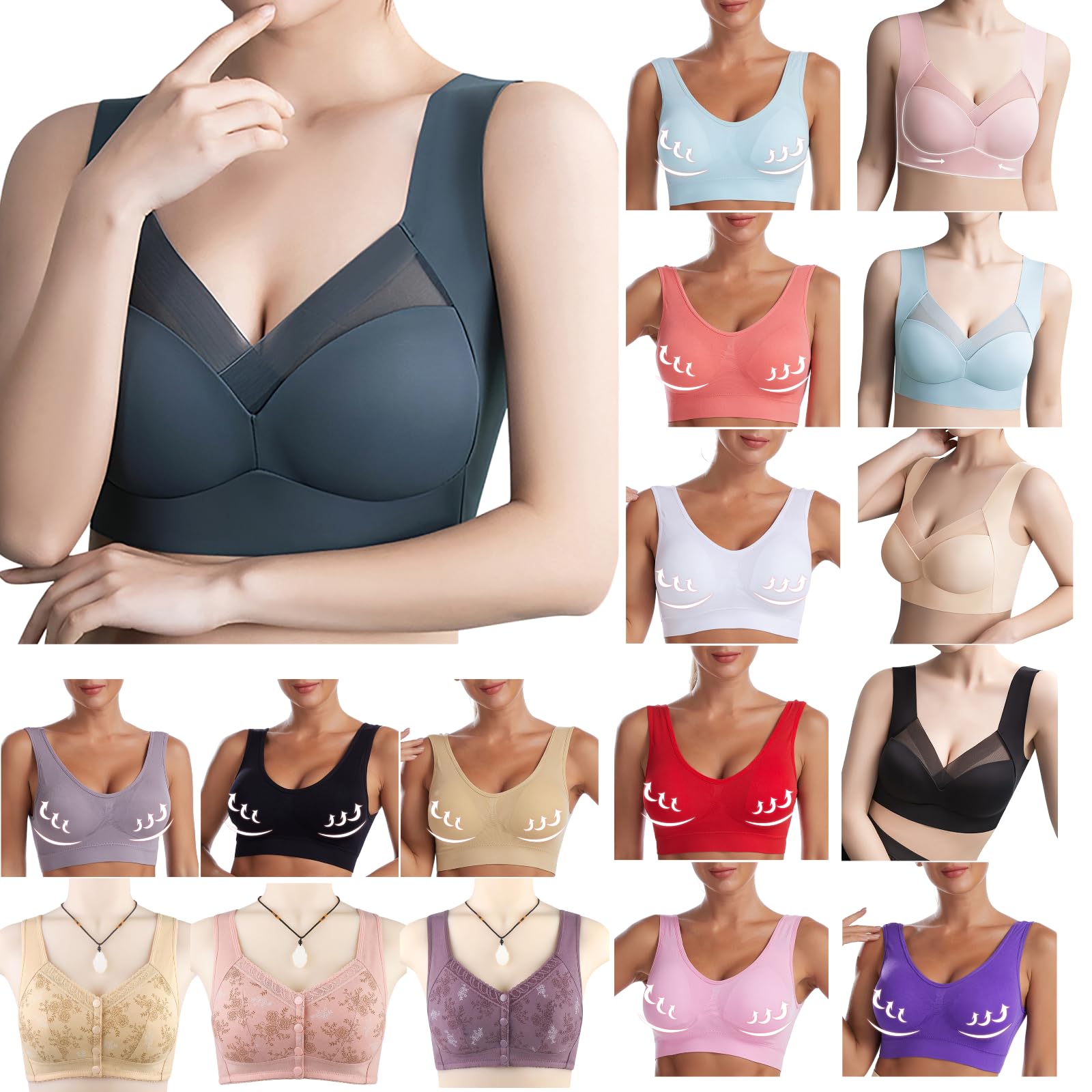High Support Wireless Sports Bras for Women - Full Coverage Soft Cotton Push Up Bra - Perfect for Running, Yoga & Gym Workouts