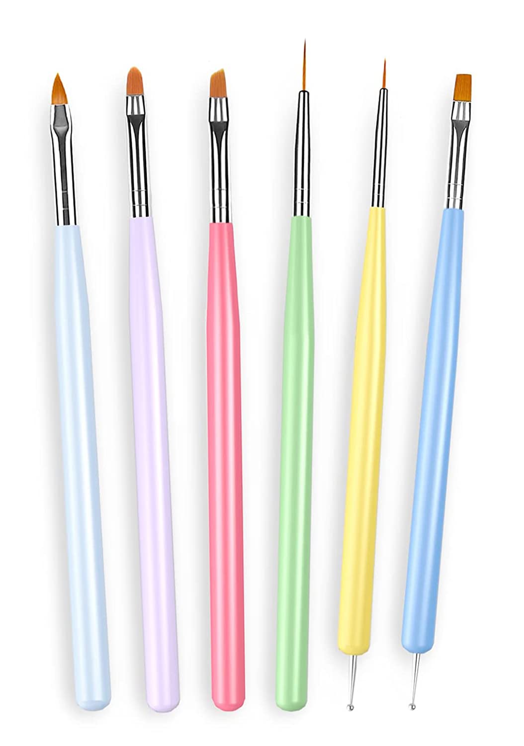 6 Pcs Professional Nail Art Brush Set - Dotting Tools, Fine Liner & Extension Brushes for Gel Polish, DIY Manicure at Home or Salon | Perfect for Nail Design, French Tips & Acrylic Nail Art