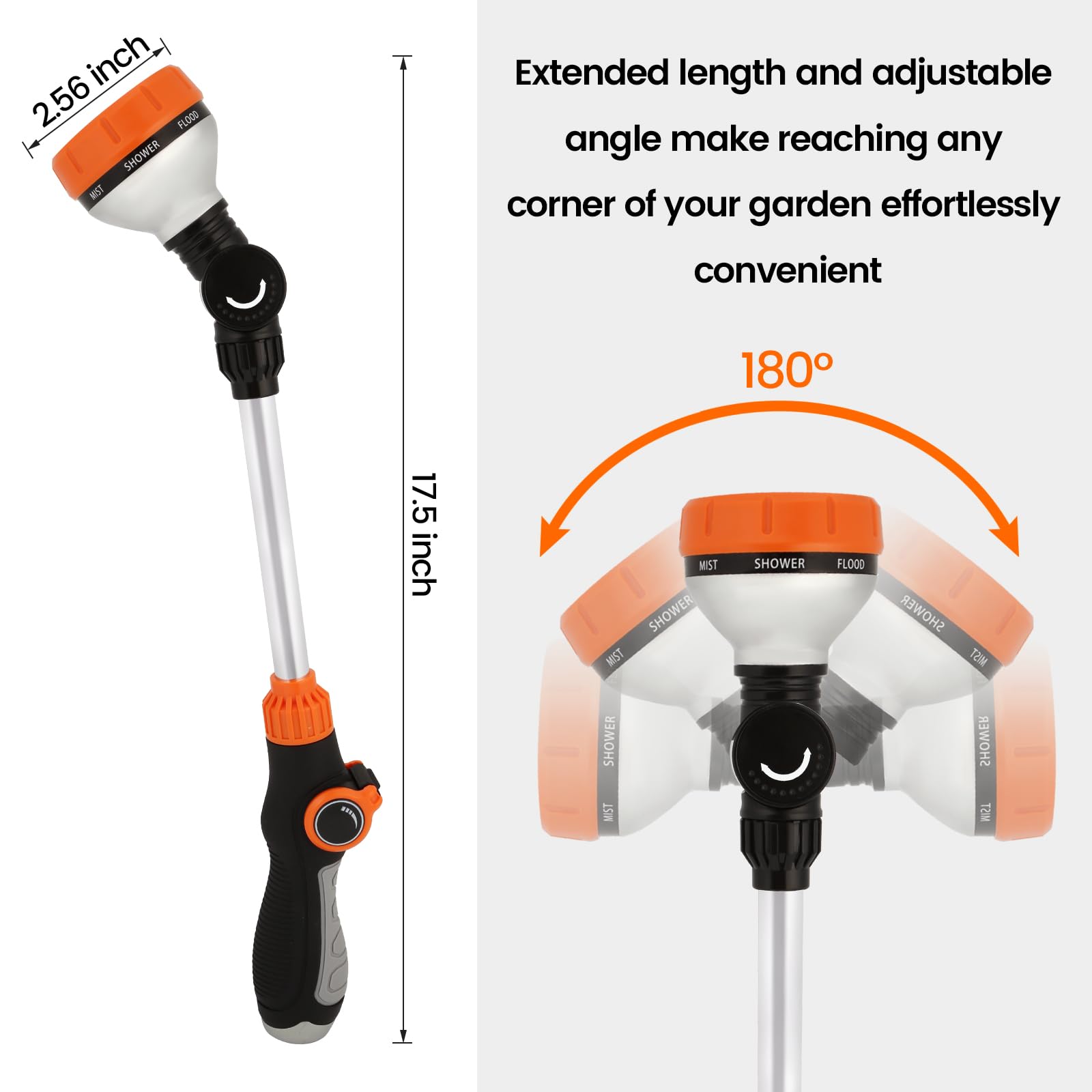 17.5 Inch Garden Hose Watering Wand with 8 Adjustable Spray Patterns & Thumb Flow Control - Pivoting Head Water Sprayer for Hanging Baskets, Shrubs, Flowers & Outdoor Plants | Perfect for Gardening, Lawn Care & Window Cleaning
