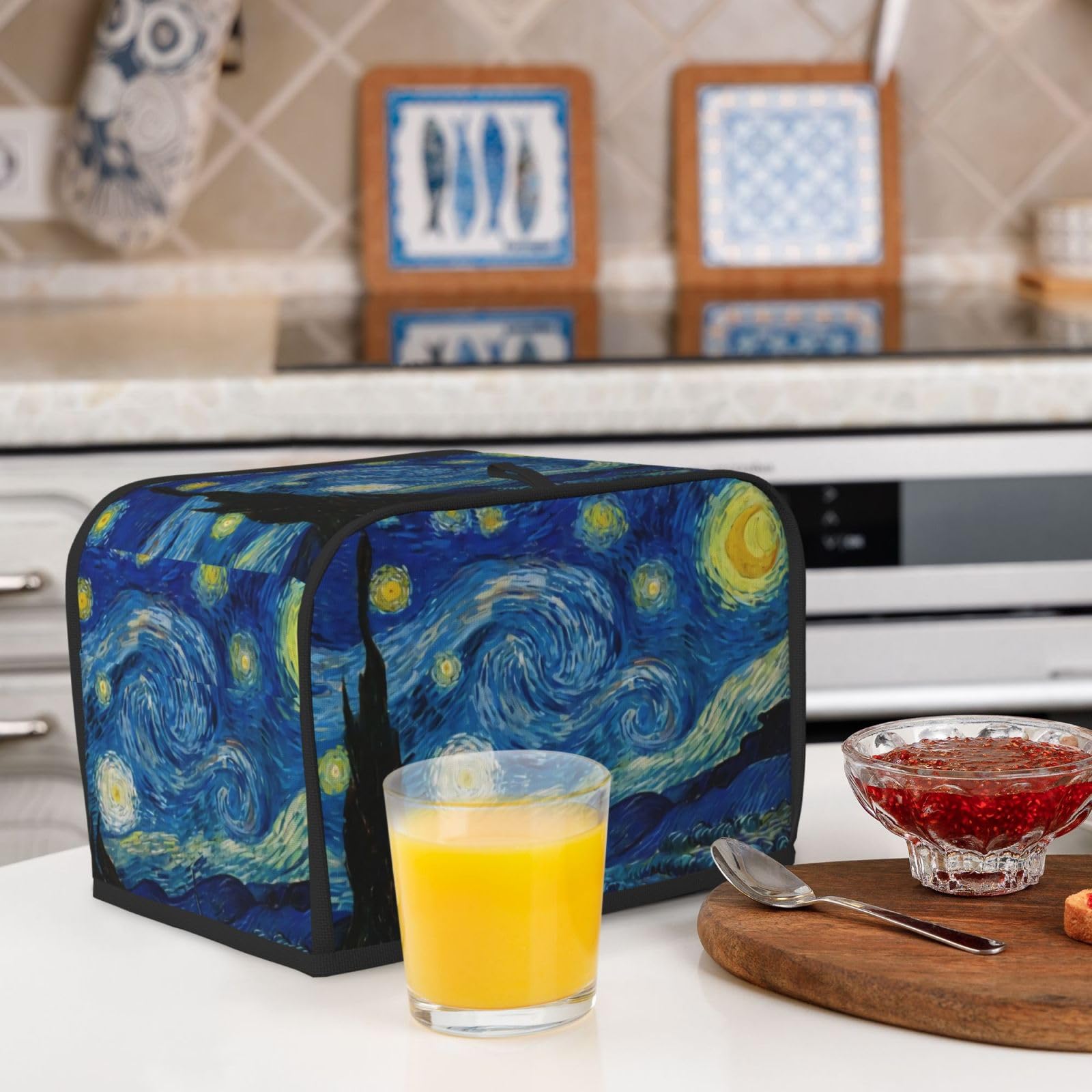 Starry Night Van Gogh Toaster Cover - Quilted Polyester 2-Slice Toaster Dust Cover with Pockets for Kitchen Appliances | Microwave & Fingerprint Protection | Perfect Gift for Women & Art Lovers | Ideal for Home Kitchen, Office Break Room & Coffee Shop Decor