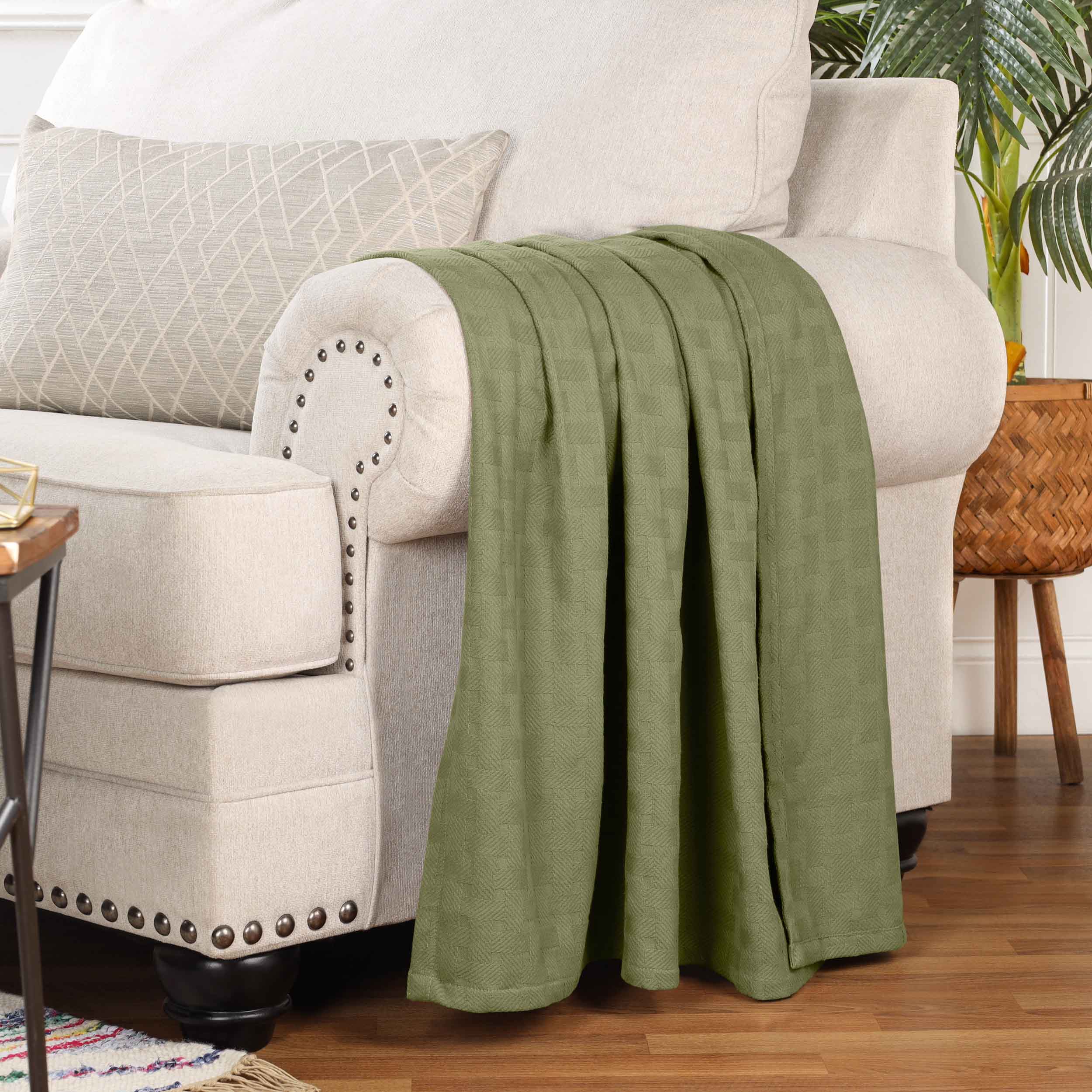 Soft Basketweave All-Season Cotton Bed Blanket & Sofa Throw - Lightweight Breathable Blanket for Bedroom, Living Room, Travel and Outdoor Use