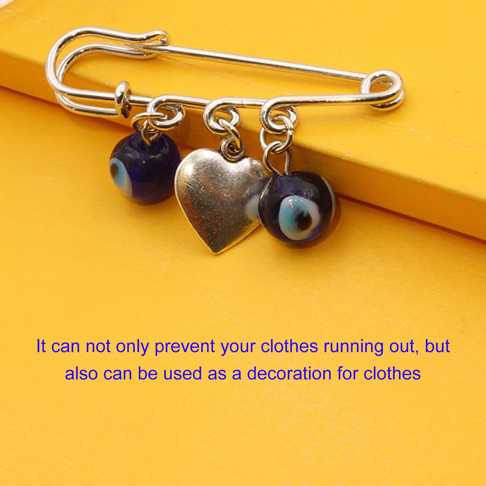 10pcs Blue Evil Eye Brooch Pins - Silver Heart Safety Pins for Women's Clothing & Dresses