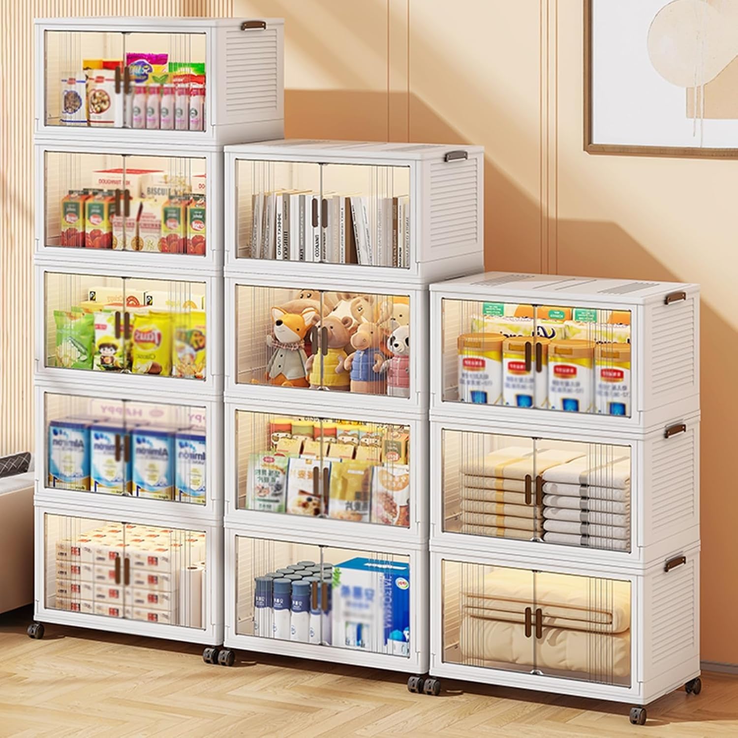 Large Stackable Storage Bins with Lids & Wheels - Plastic Organization Cube Box for Home, Office, Garage & Closet Storage - Perfect for Organizing Toys, Clothes, Documents & Seasonal Items